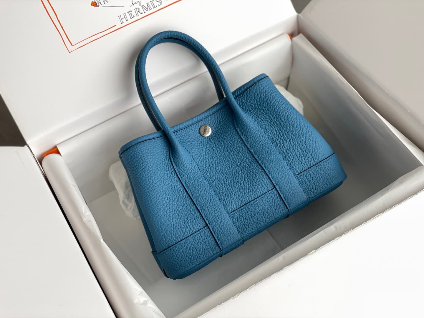 Hermes Garden Party 23 bag in Blue Zanzibar Togo Leather WAX High