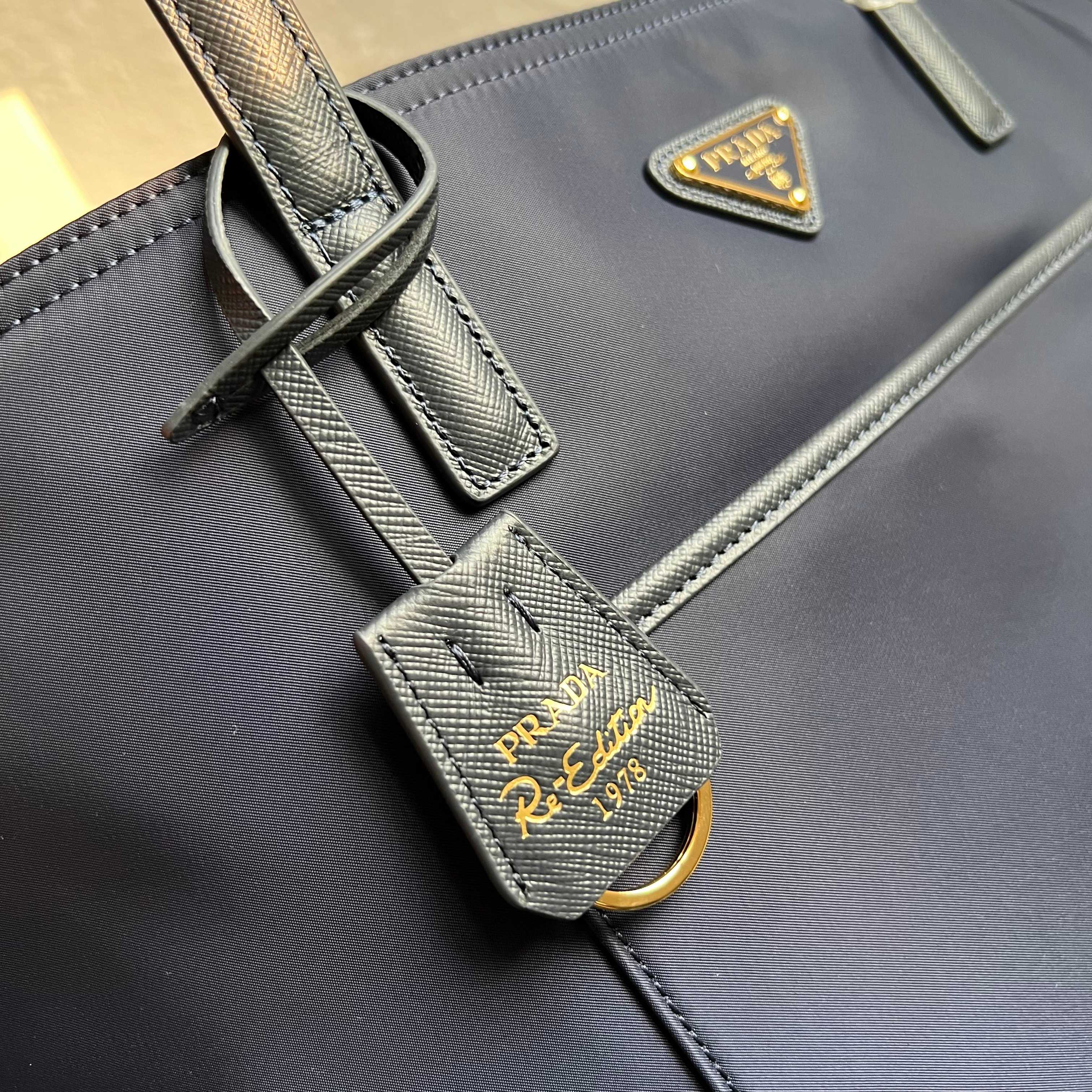 Prada Re-Edition 1978 medium Re-Nylon and Saffiano leather tote bag 1BG555 Baltic Blue High