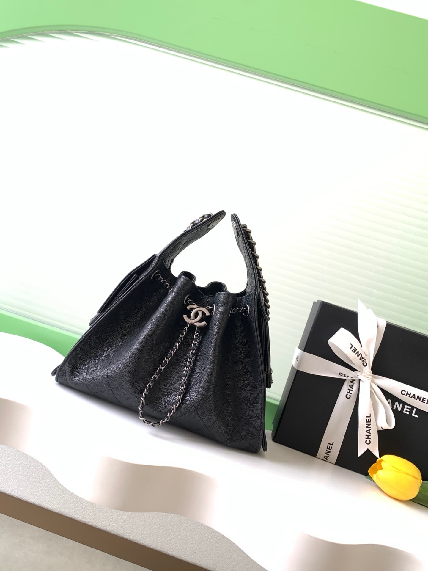 Chanel 25 Small Hobo handbag AS5293 Grained Calfskin &Silver-tone metal Black A