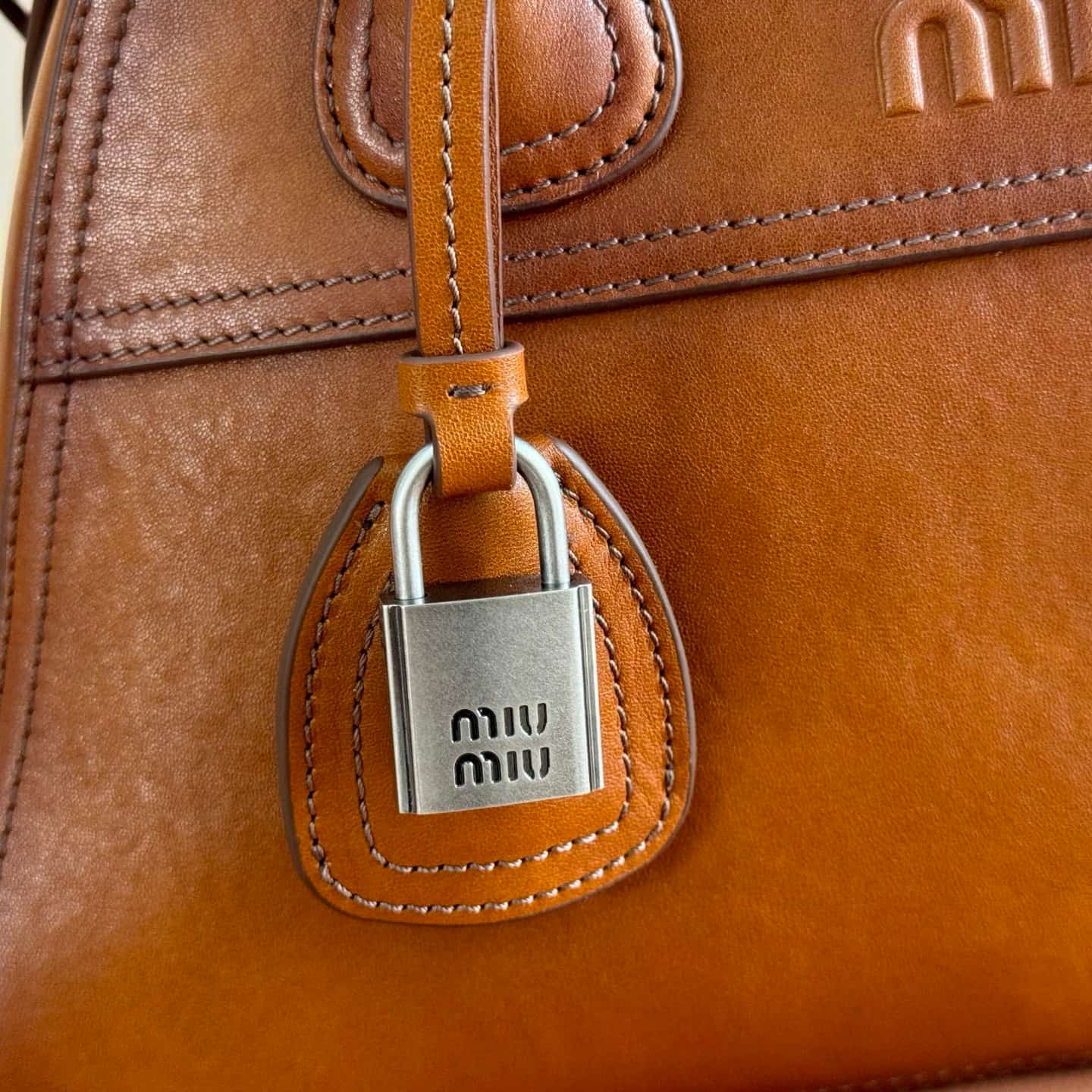 Miu Miu Vivant nappa leather bag Caramel 5bb199 TOP