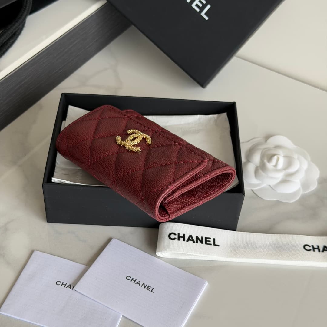 Chanel Card Holder Shiny Grained Calfskin Strass & Gold-Tone Metal AP5079 High