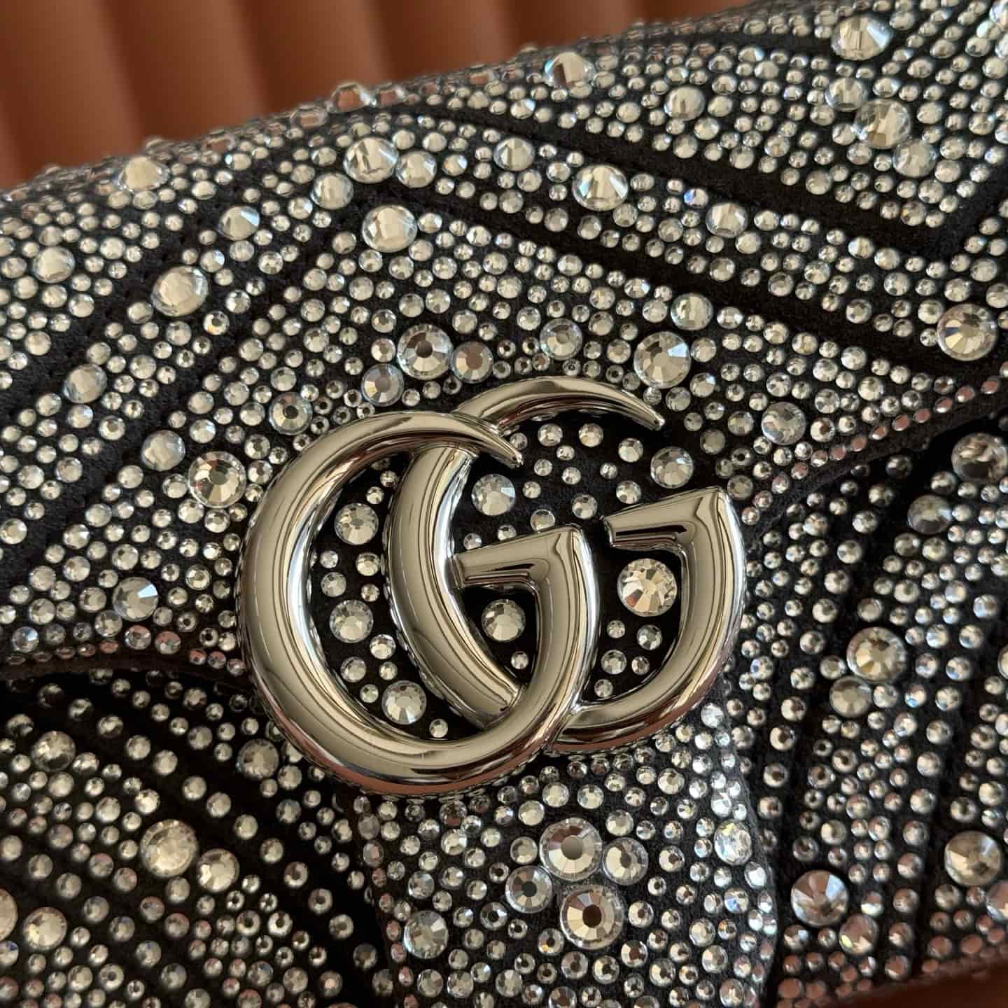 Gucci GG Marmont Shoulder Bag Black / Crystal 837280 High