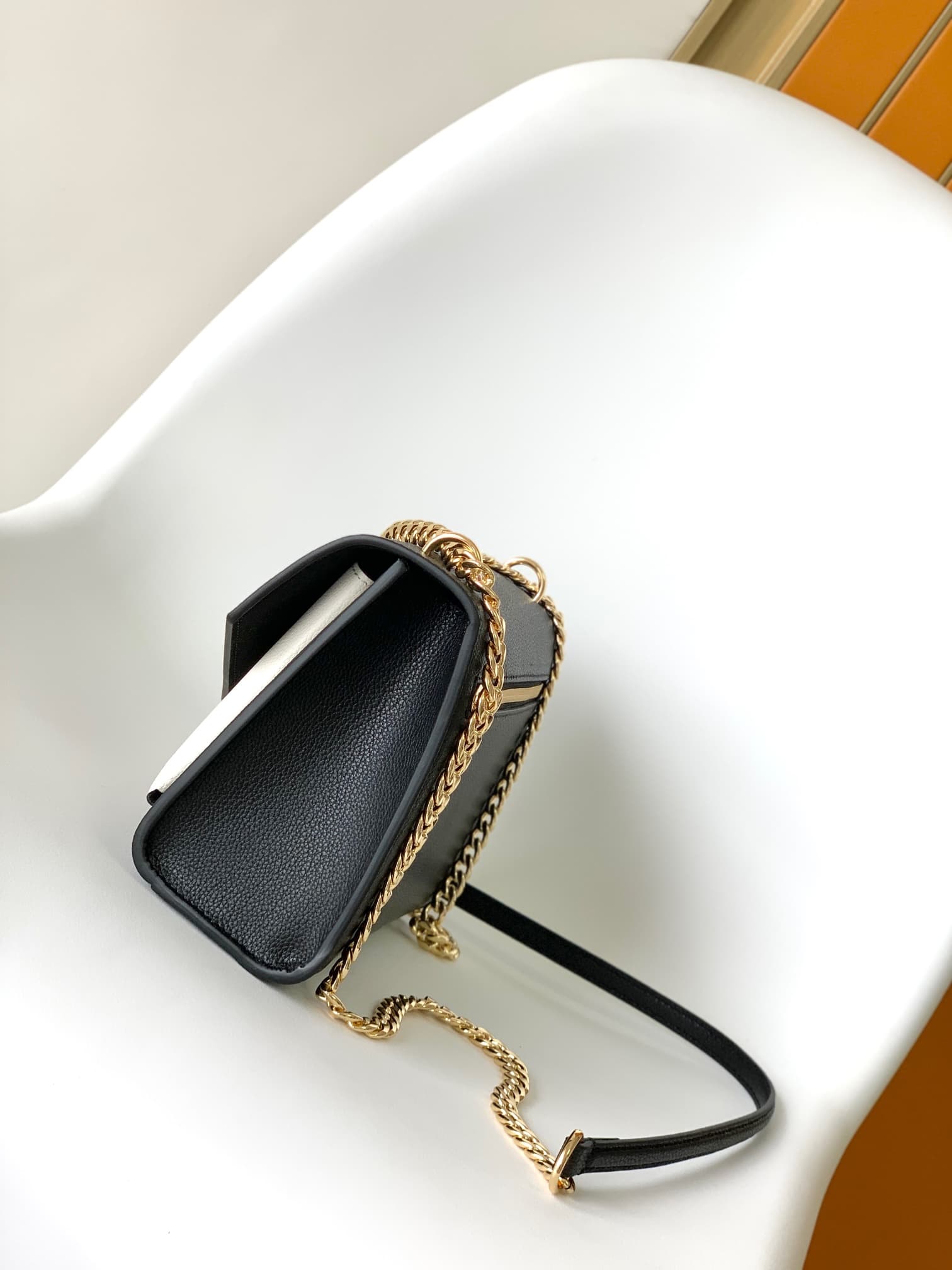 Louis Vuitton Soft Calfskin My Lockme Chain Bag Black/Quartz White M82121 High