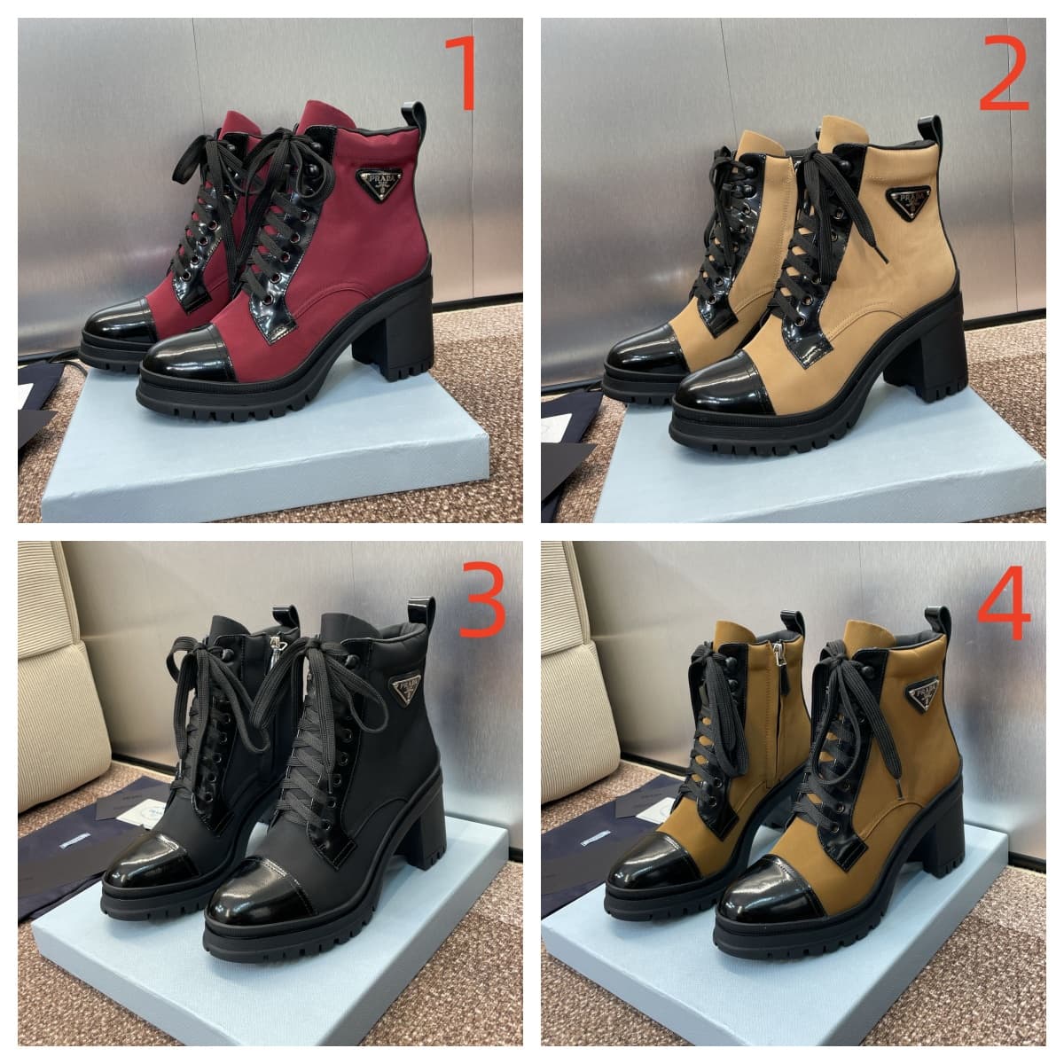 Prada Enameled Metal Triangle Nylon Combat Boots Shoes Medium Women