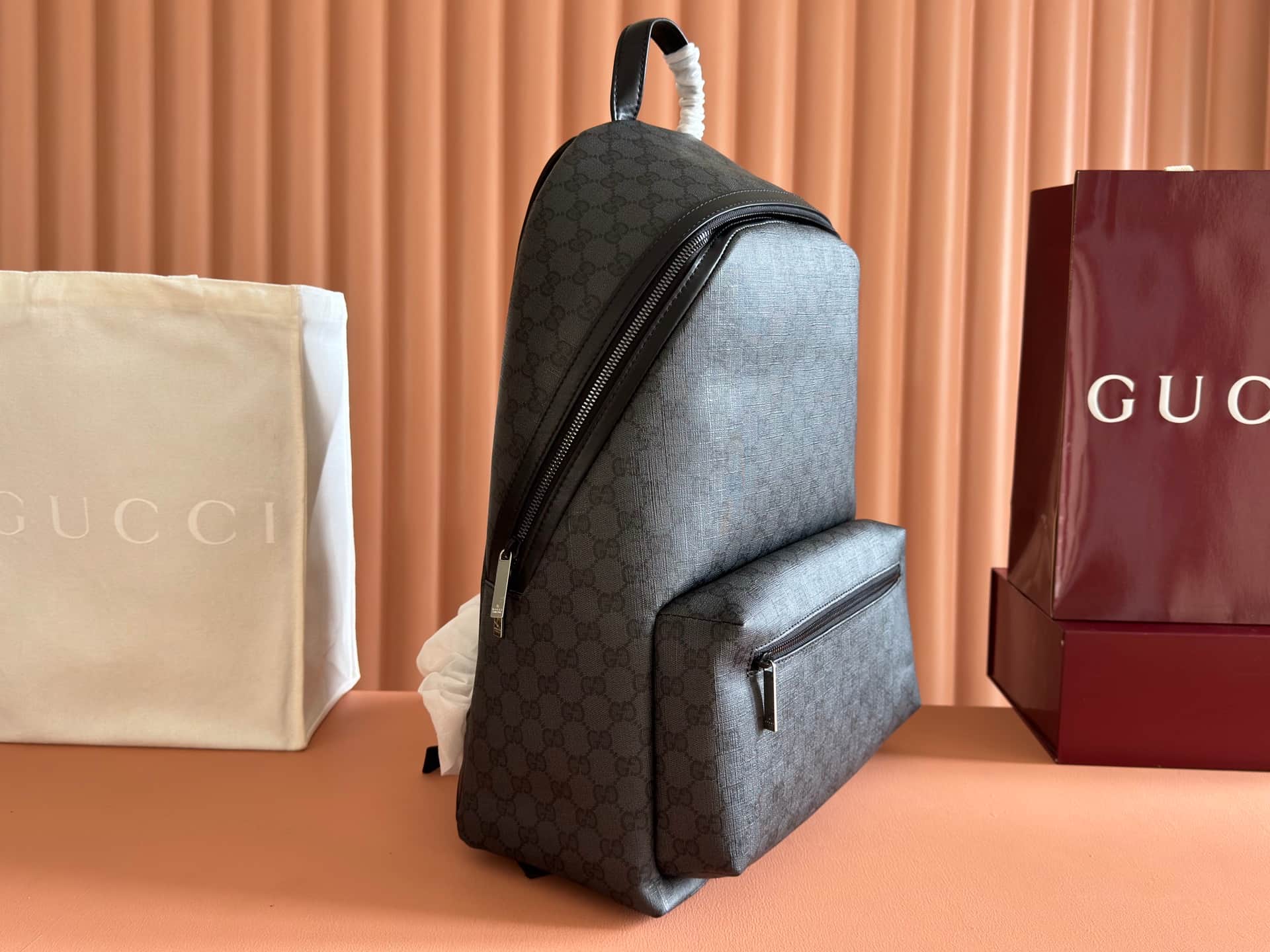 Gucci Essence Classic medium backpack Black GG coated canvas A0020S High