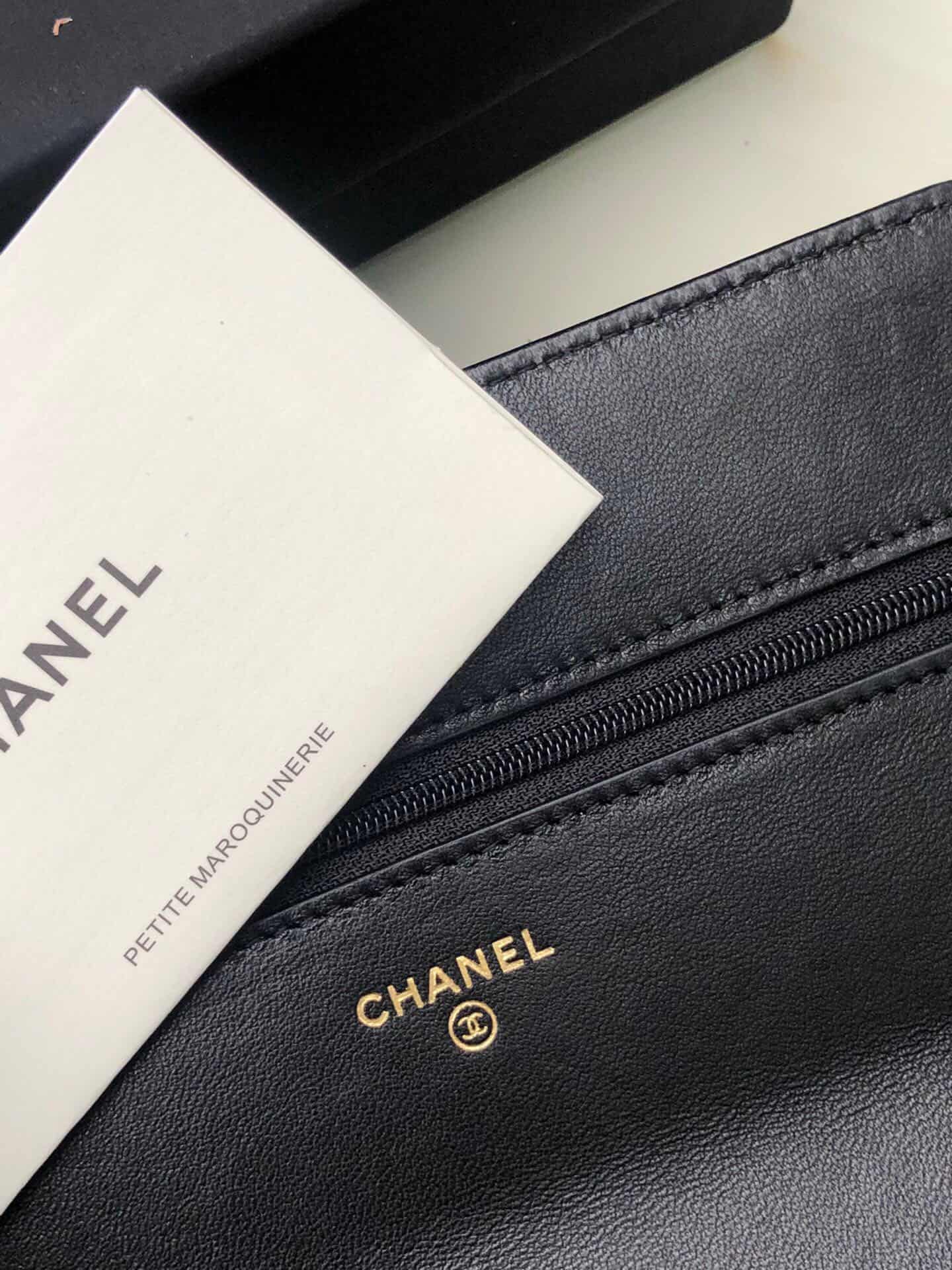Chanel Wallet on Chain Lambskin Leather & Silver-Tone Metal Black AP0957 A