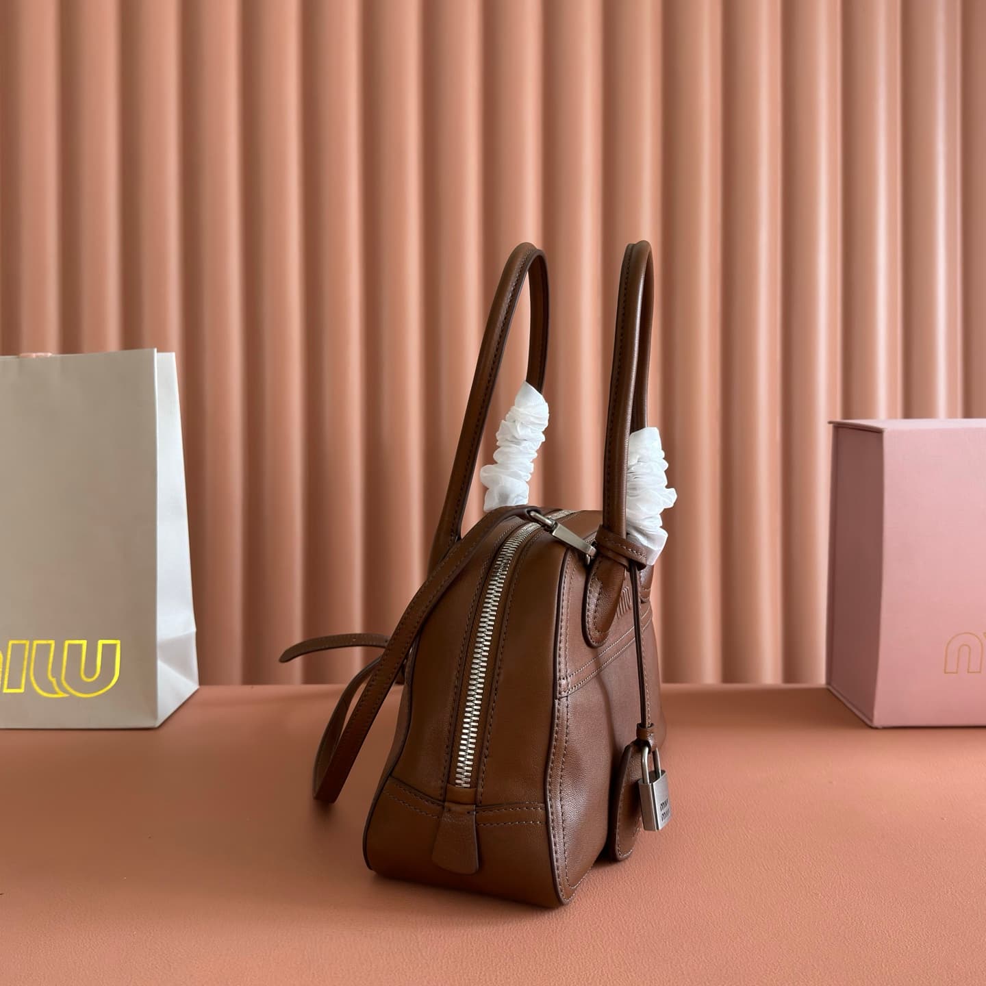 Miu Miu Vivant nappa leather bag Caramel 5BB200  TOP
