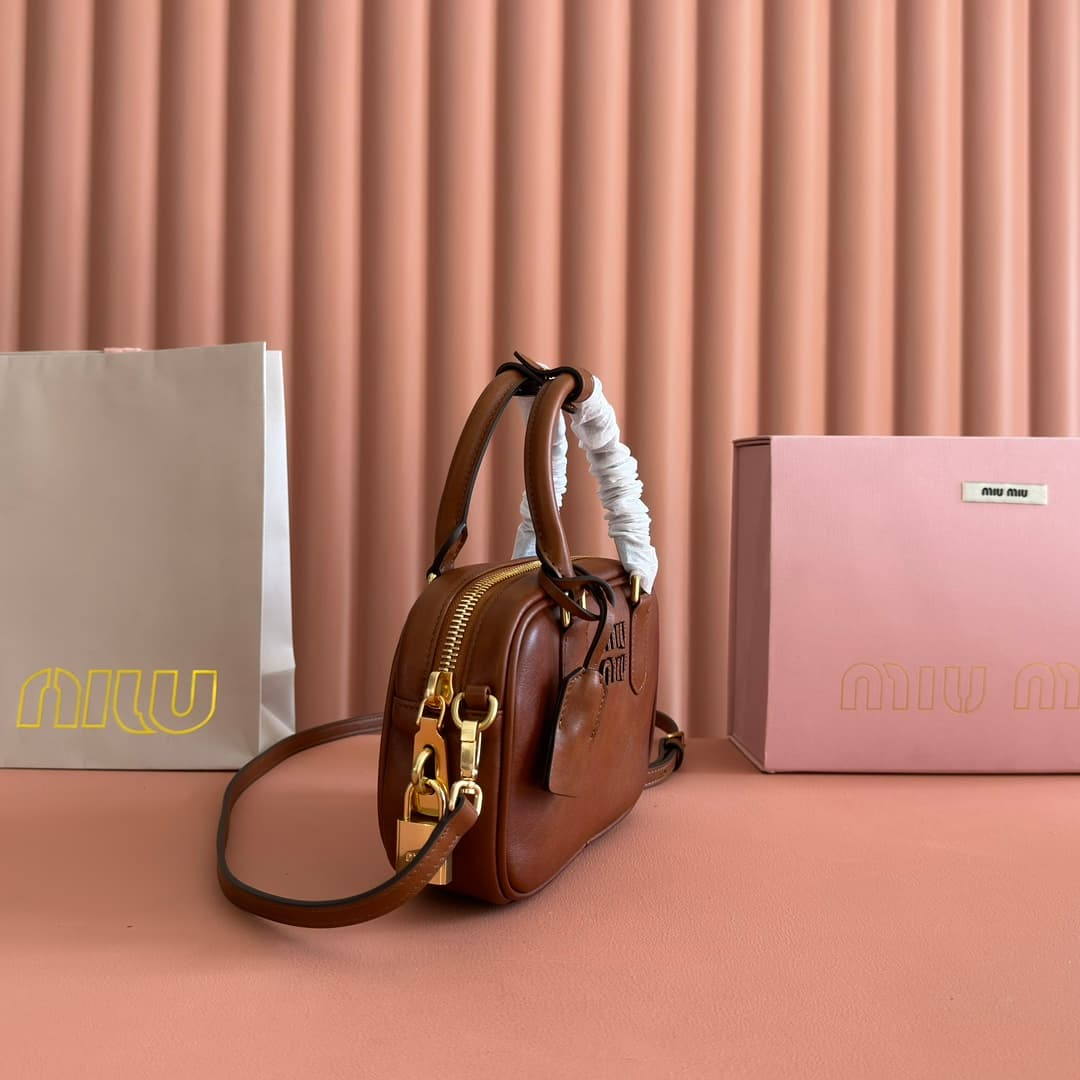 Miu Miu Arcadie Calfskin leather bag 5BB123 Cognac TOP
