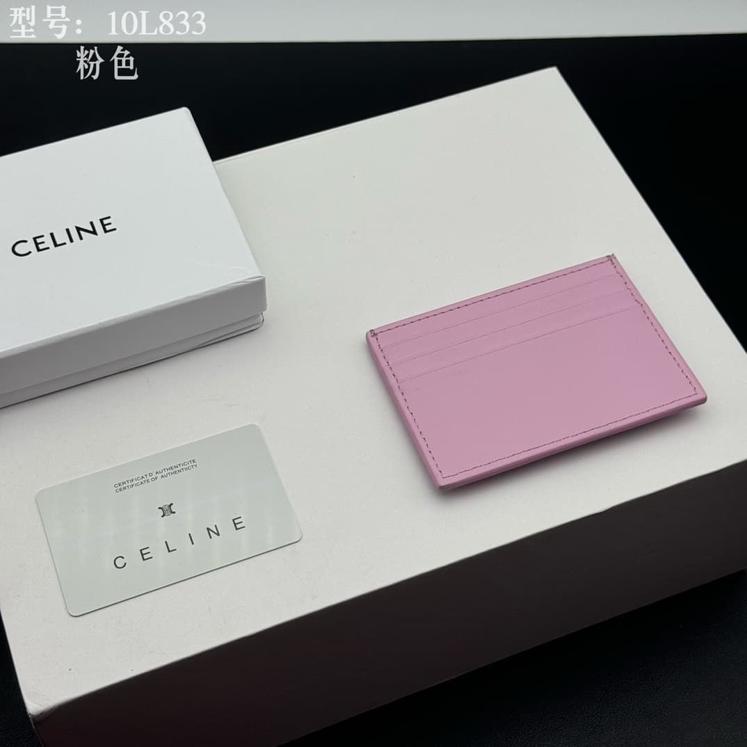 Celine Card Holder Triomphe in Shiny Calfskin Leather Pink High