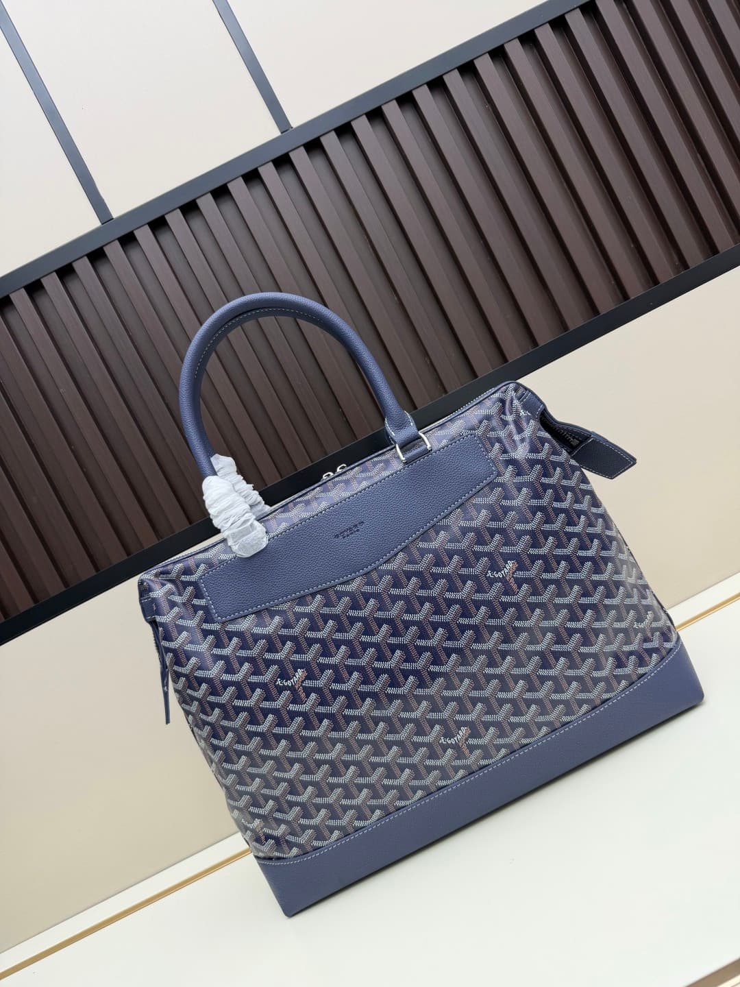Goyard Cisalpin Document Case Navy Blue Chevron Print Coated Canvas Mid