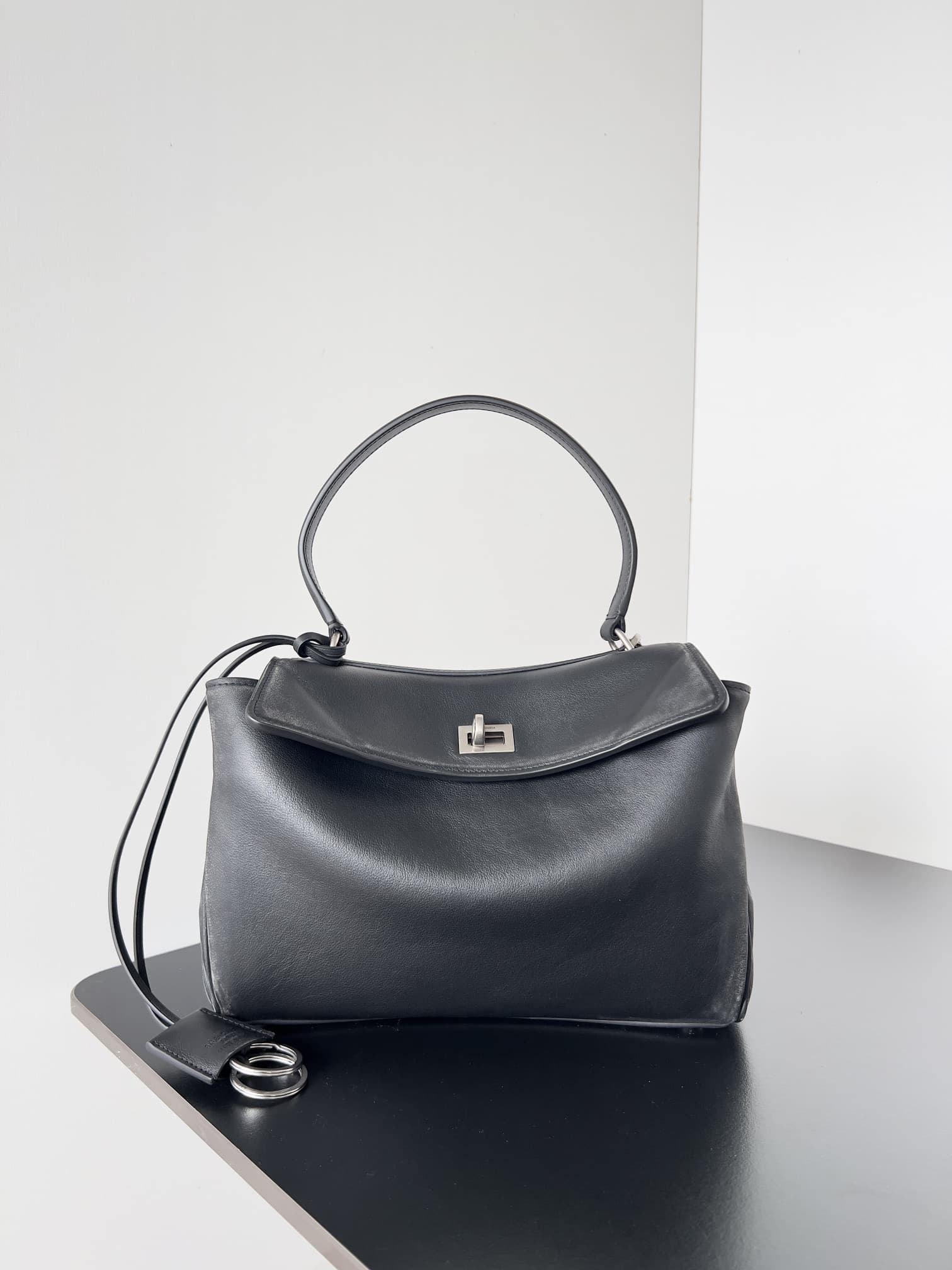 WOMEN'S RODEO SMALL HANDBAG smooth calfskin Black Silver-Metal High