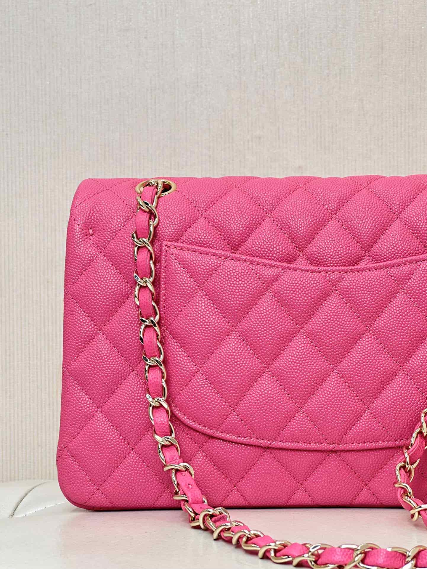 Chanel Medium CLASSIC HANDBAG Grained  Calfskin & Gold-Tone Metal Peach TOP