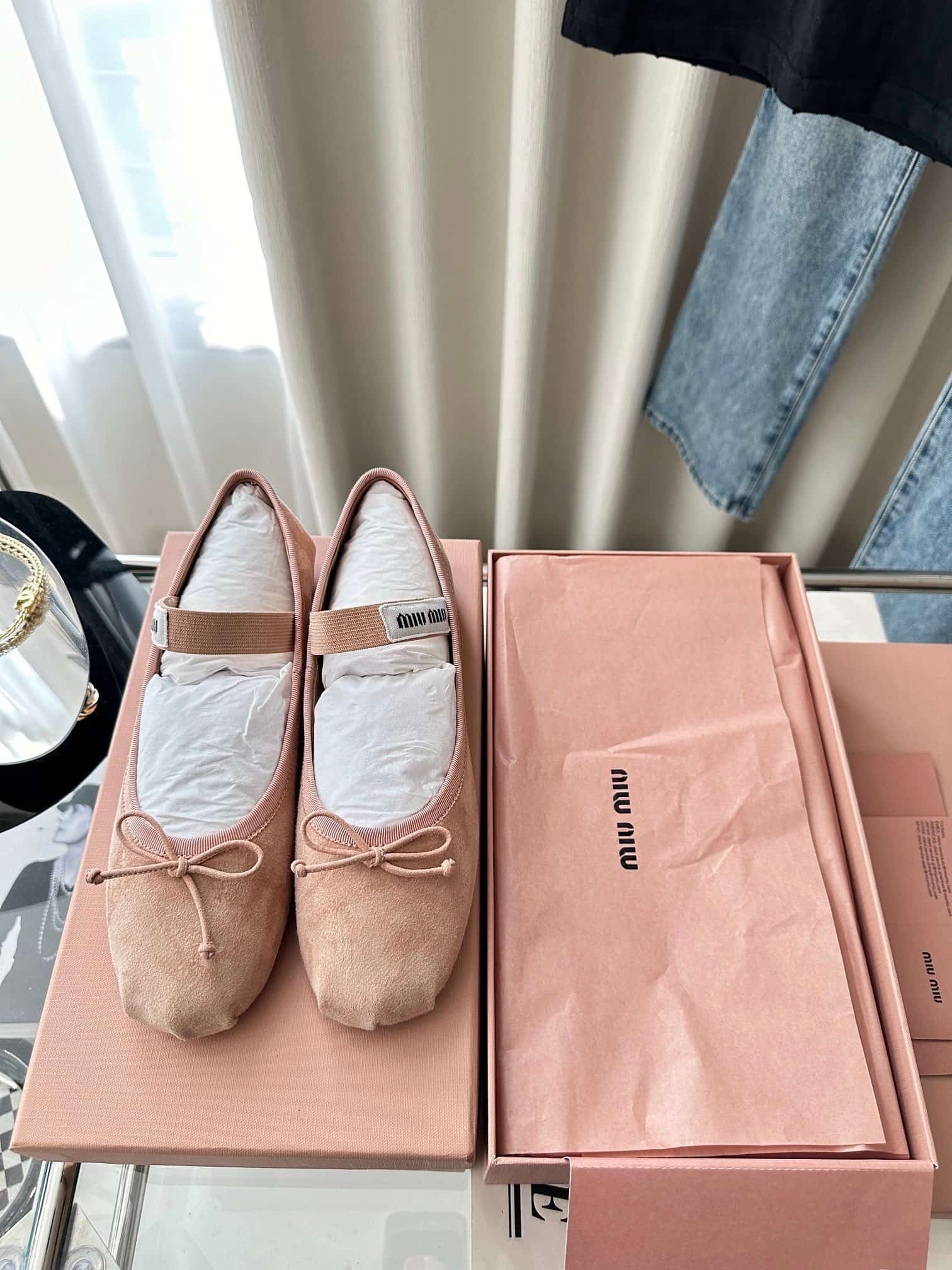 Miu Miu Suede Ballet Flat Shoes Women