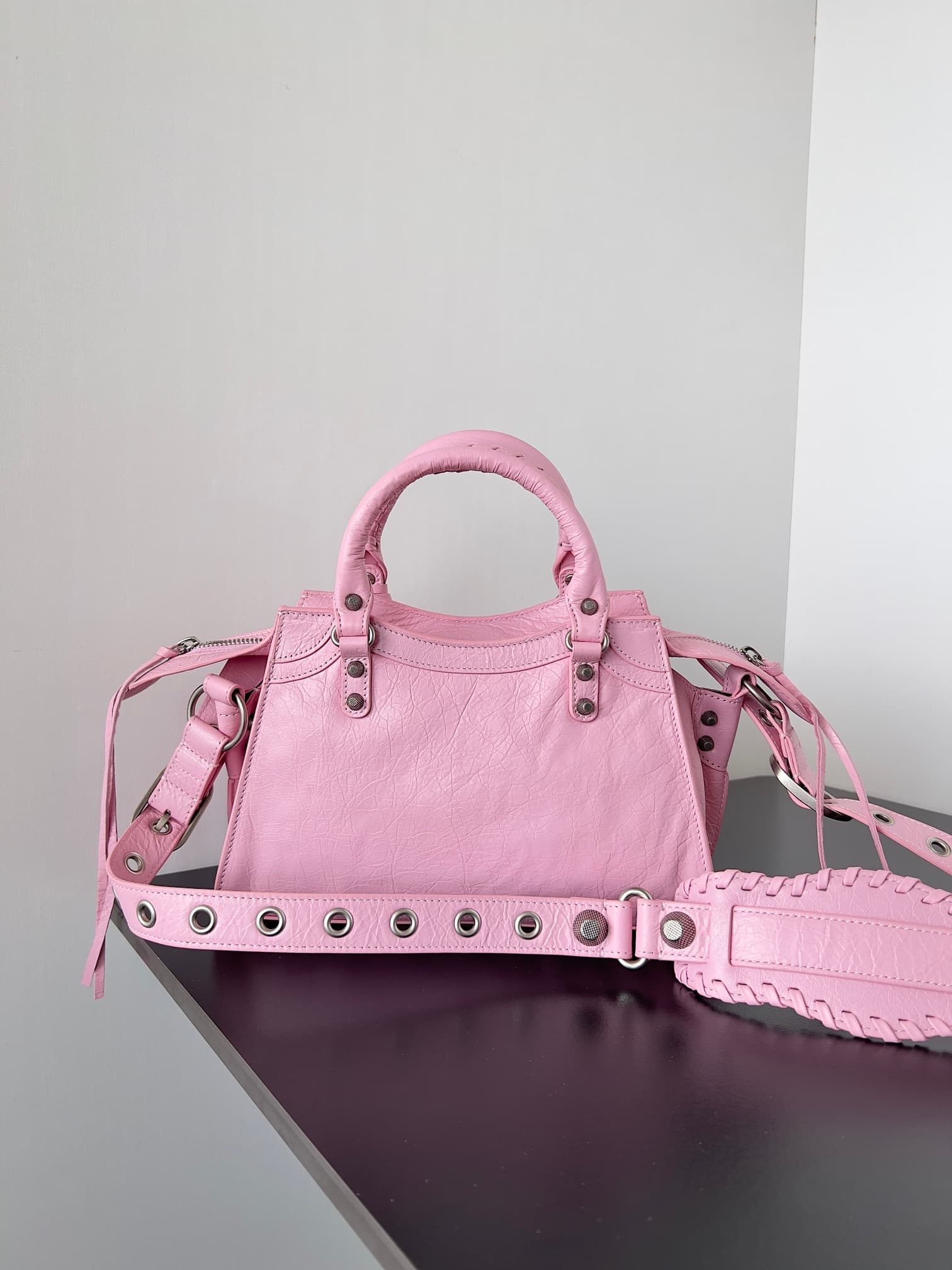 Balenciaga Small Neo Cagole City bag in Pink lambskin leather High