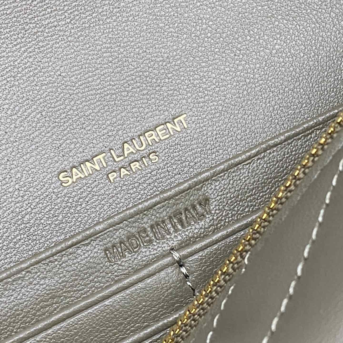 Saint Laurent Monogram Matelassé Cassandre Wallet on Chain Moss Green Lambskin 393953 High