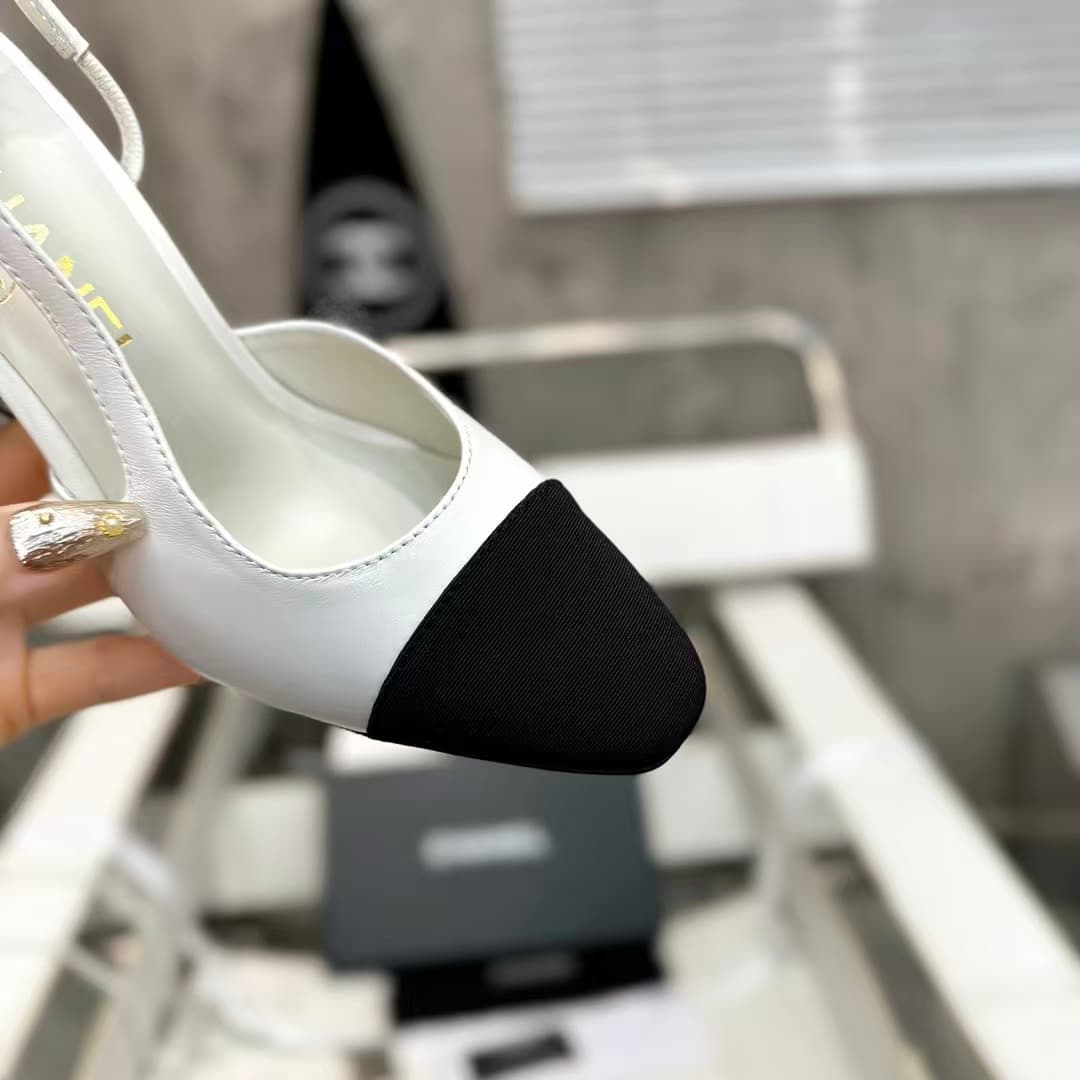 Chanel Slingbacks Goatskin & Grosgrain White & Black