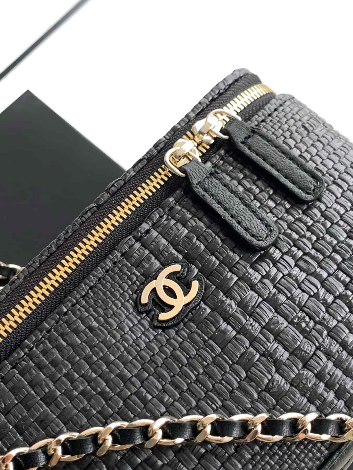 Chanel Classic Long Vanity with Chain Braided Raffia & Gold-Tone Metal Black AP1341 High