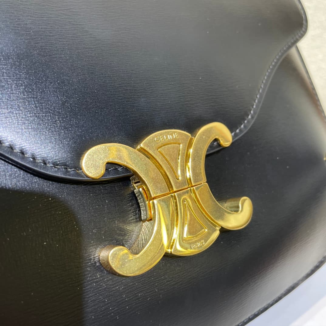 Celine Triomphe Saddle Bag in Black Shiny Calfskin High