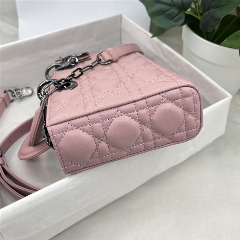 LADY D-JOY BAG MEDIUM Cannage Lambskin Pink Pewter Metal High
