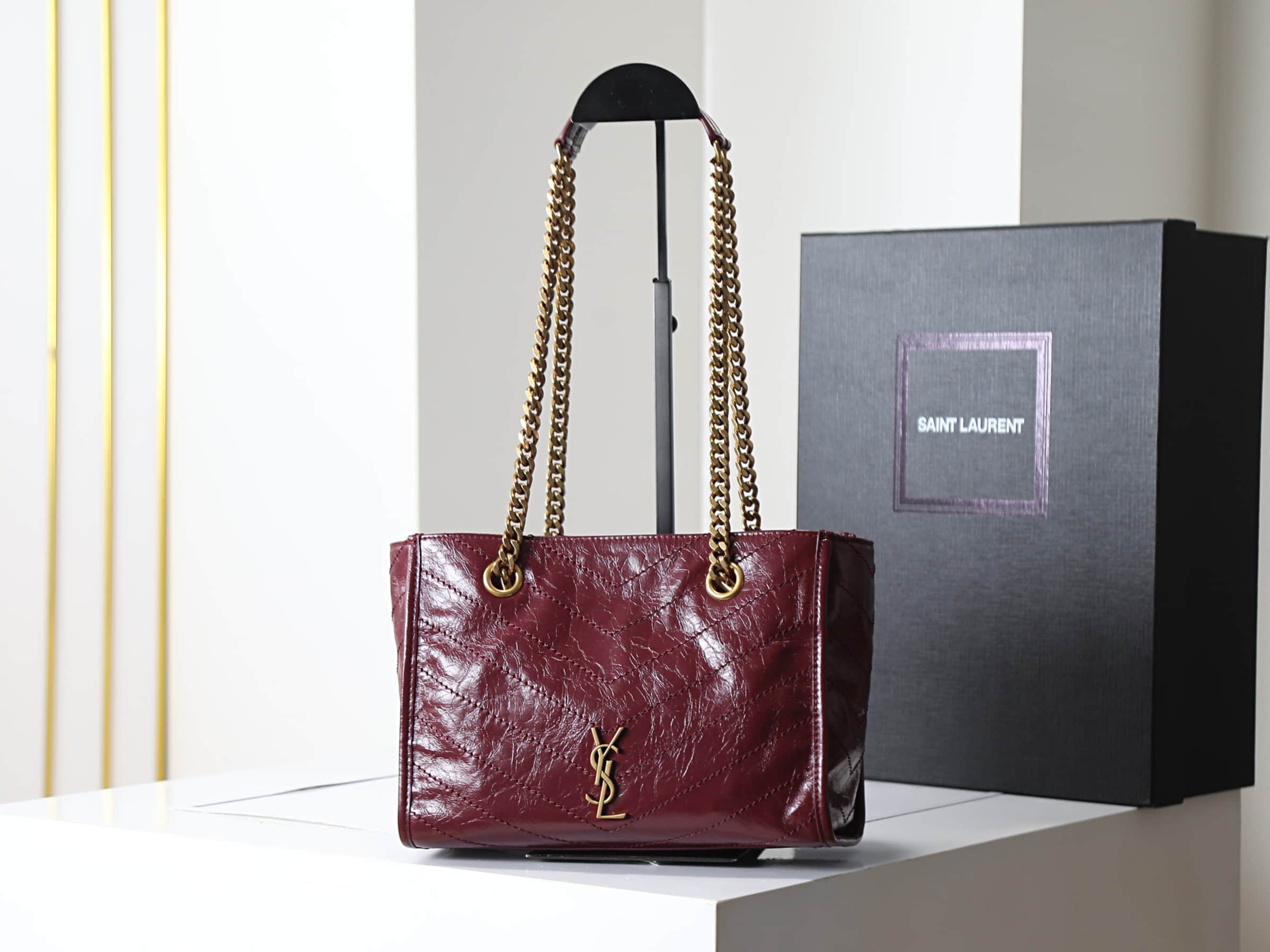 Saint Laurent Niki Shopping Tote Bag Calf Leather In Claret 872680 High