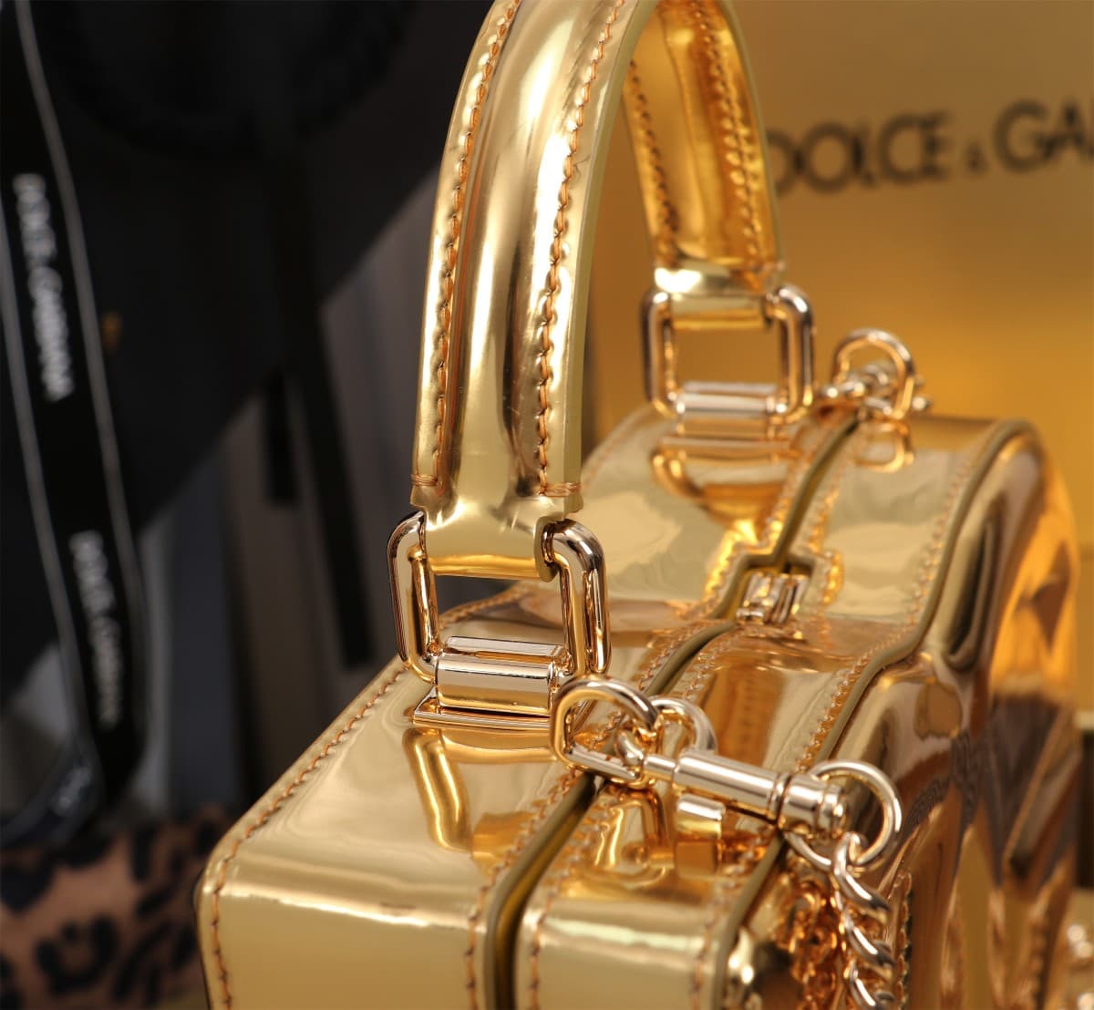 Dolce & Gabbana gold patent leather DG Logo handbag high