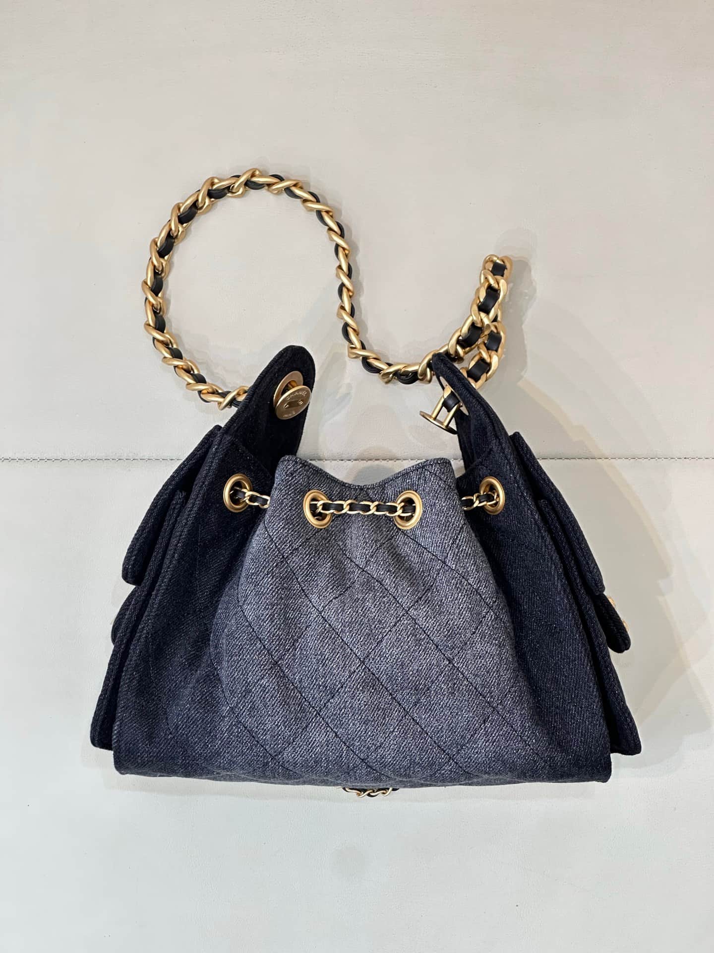 CHANEL 25 Mini Handbag AS5631 Denim &Gold-tone Metal Drak Blue TOP