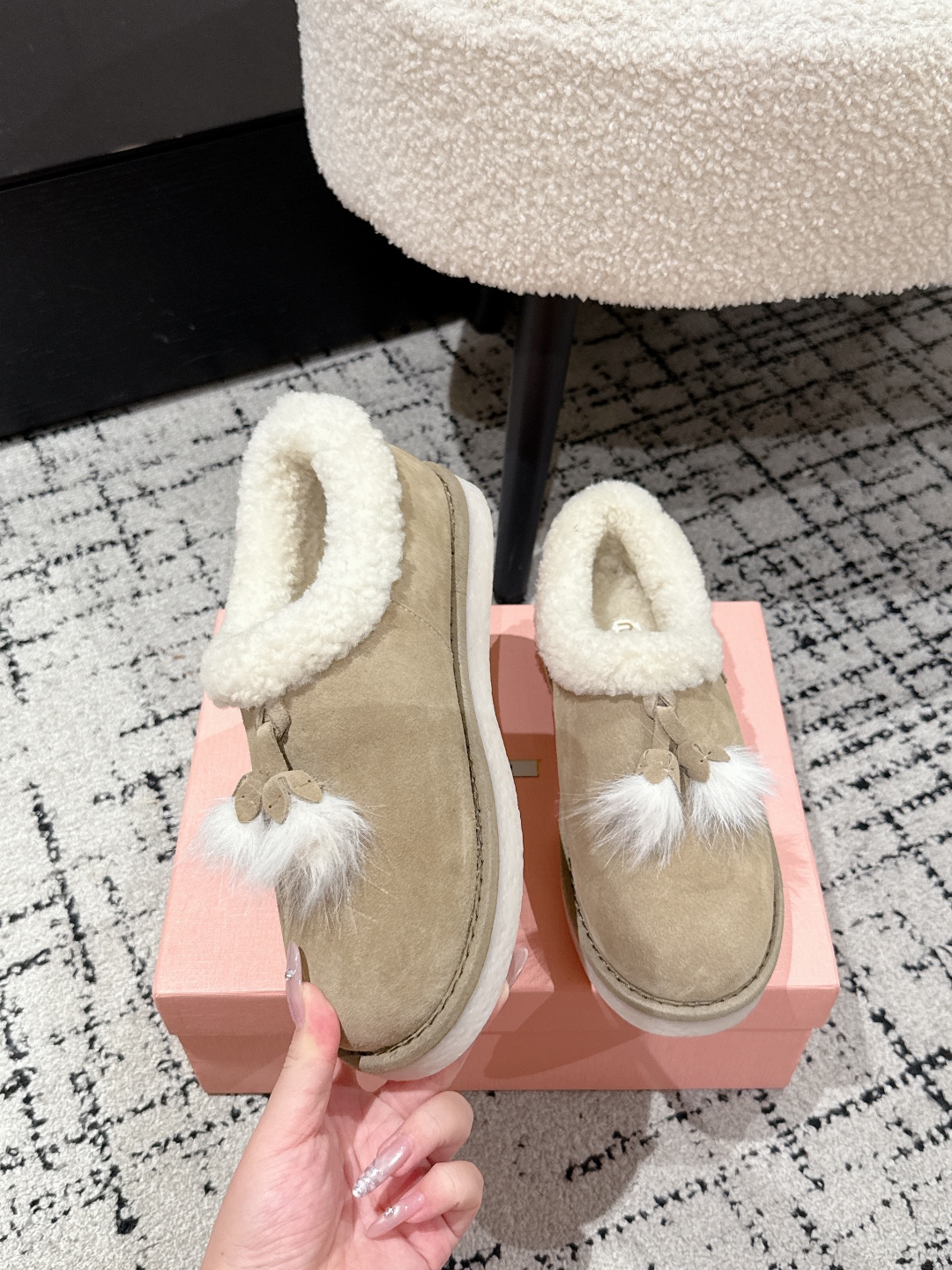 Miu Miu Suede Shearling-Lined Booties with Fur Tassels Women