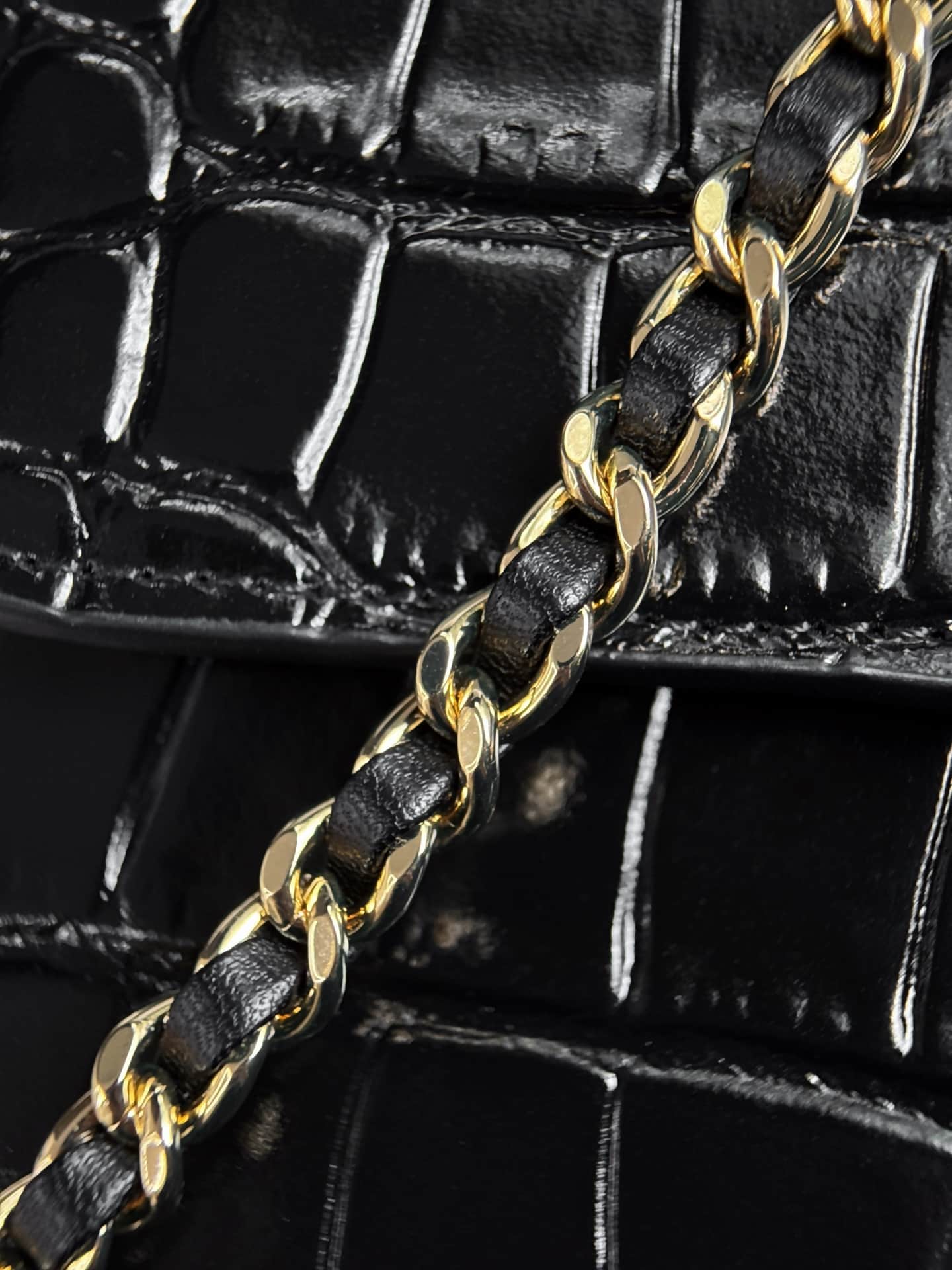 Chanel Mini Flap Bag with Top Handle Crocodile Embossed Calfskin & Gold-Tone Metal Black AS6424 A