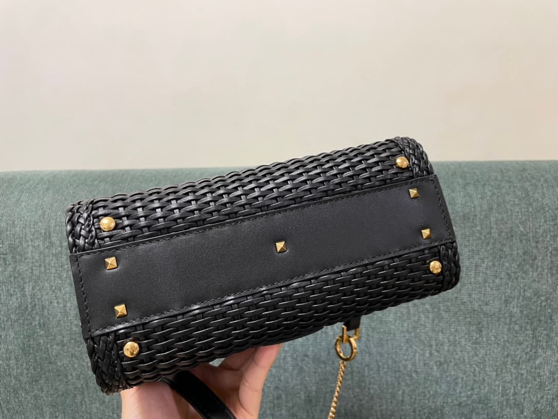 Valentino Garavani VSLING Mini Metallic Woven Top-Handle Bag Black High