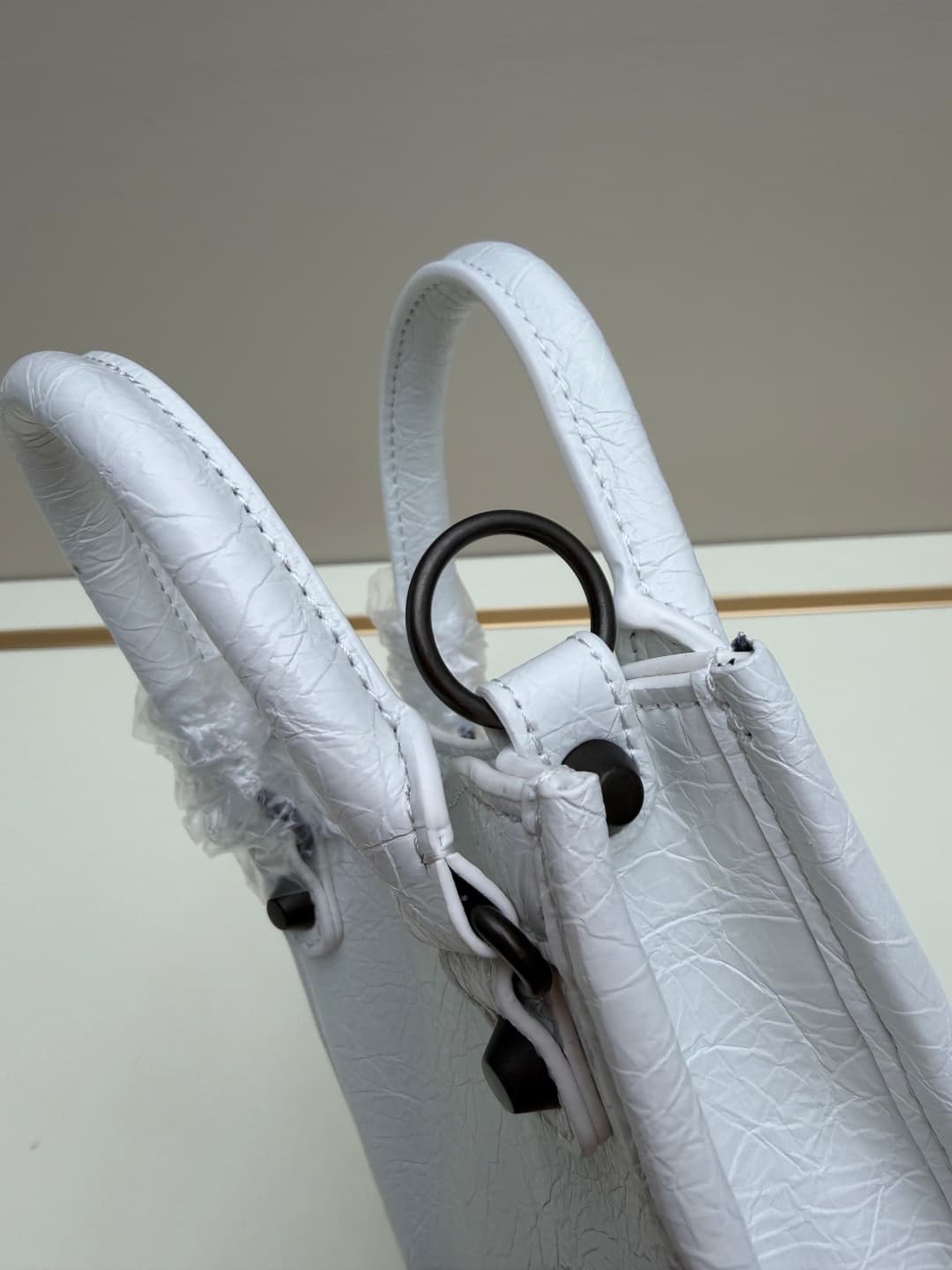 Balenciaga Le City Leather Tote Phone Holder White High