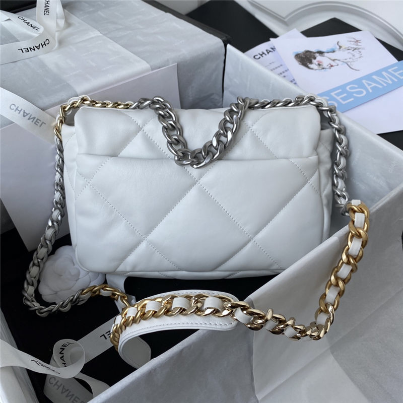 Chanel 19 Flap Bag Lambskin White Silver High