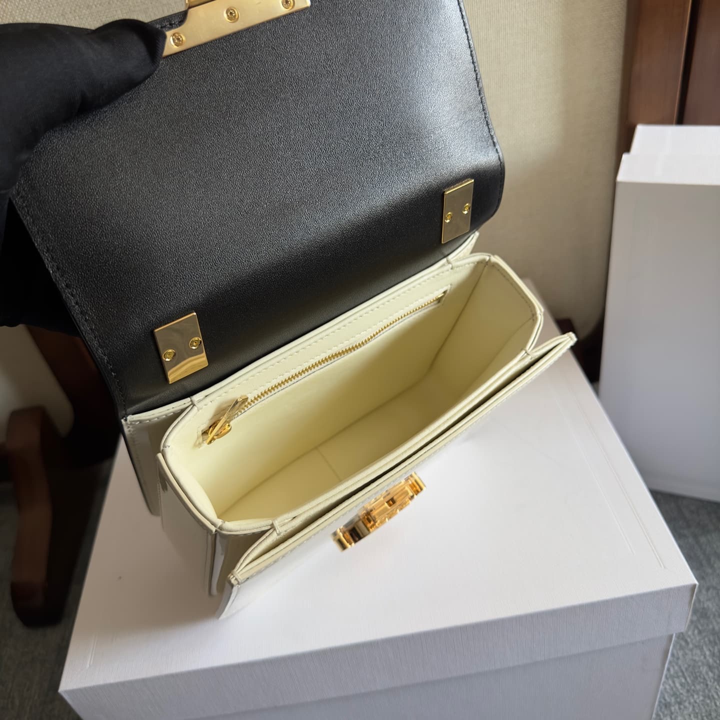 Celine Teen Garance Shoulder Bag in Black-White Patent Calfskin High