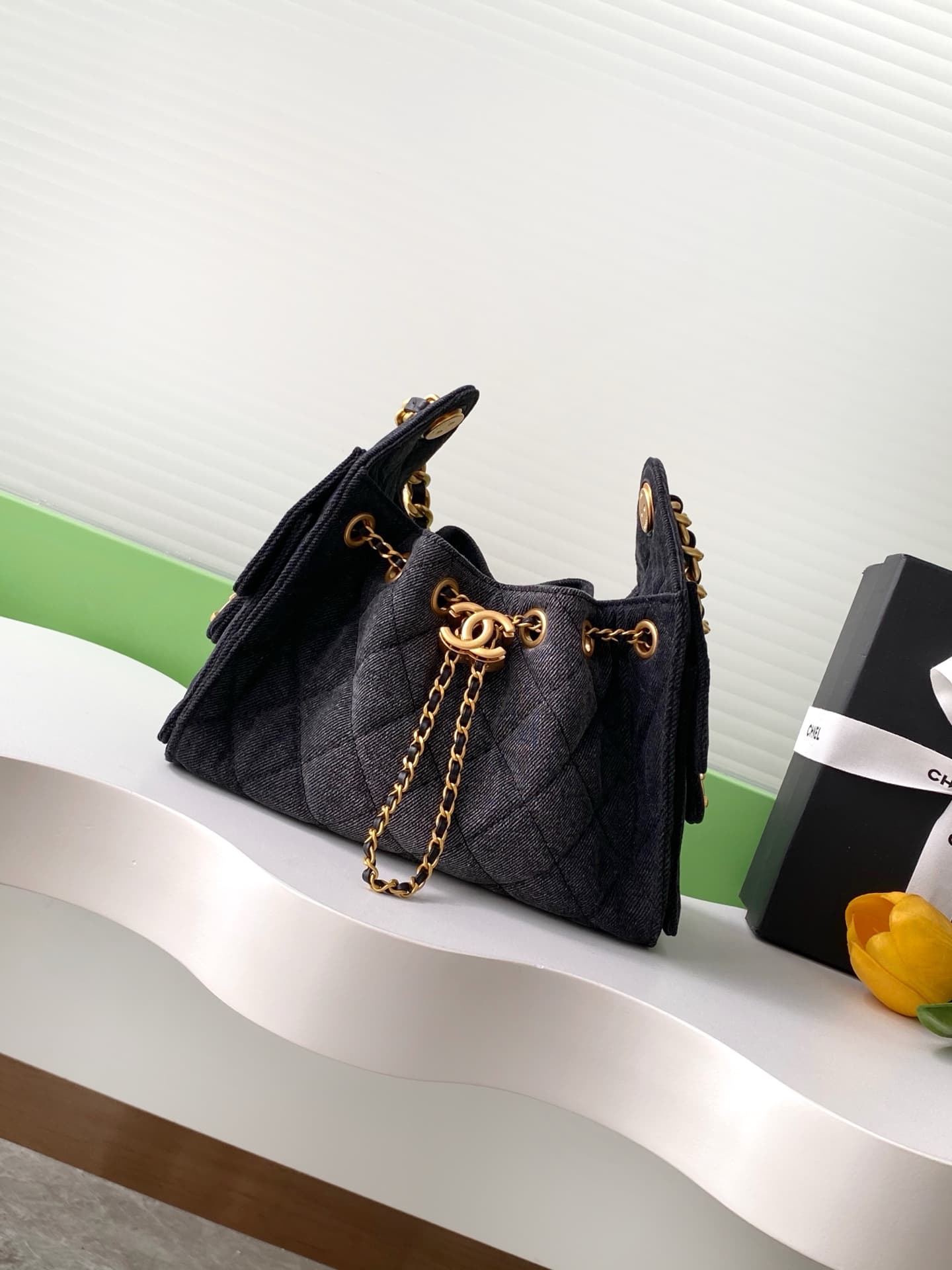 Chanel 25 Mini Hobo handbag AS5631 Denim & gold-tone metal Black A