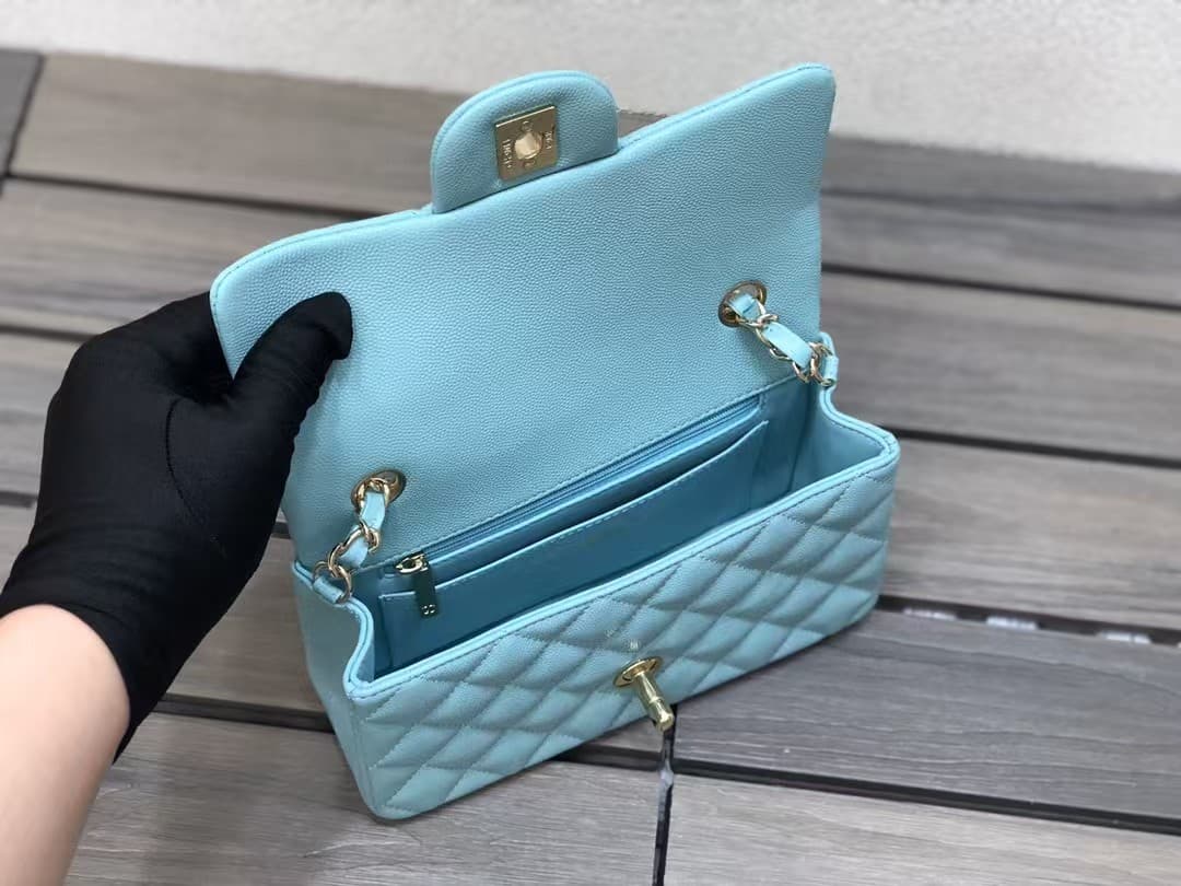 Chanel Mini CLASSIC HANDBAG Grained Calfskin Sky Blue A