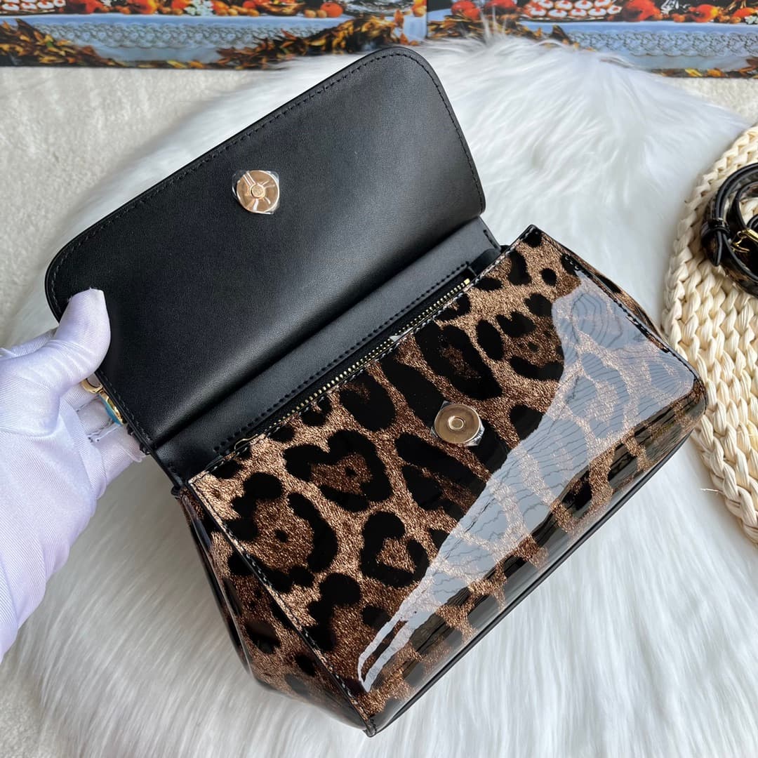 Dolce & Gabbana Small Sicily handbag in leopard-print polished calfskin High