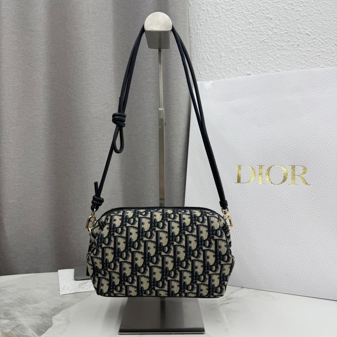 Dior Bow Pouch Blue Dior Oblique Jacquard S3900 High