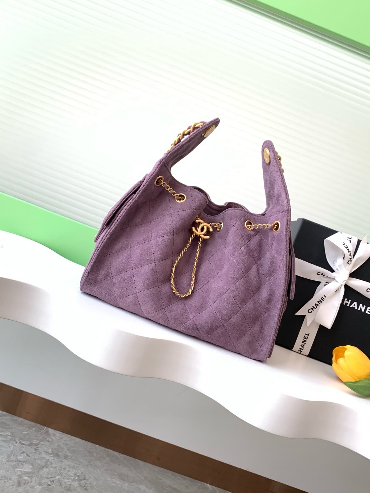Chanel 25 Small Hobo handbag AS5293 Suede & gold-tone metal Purple A