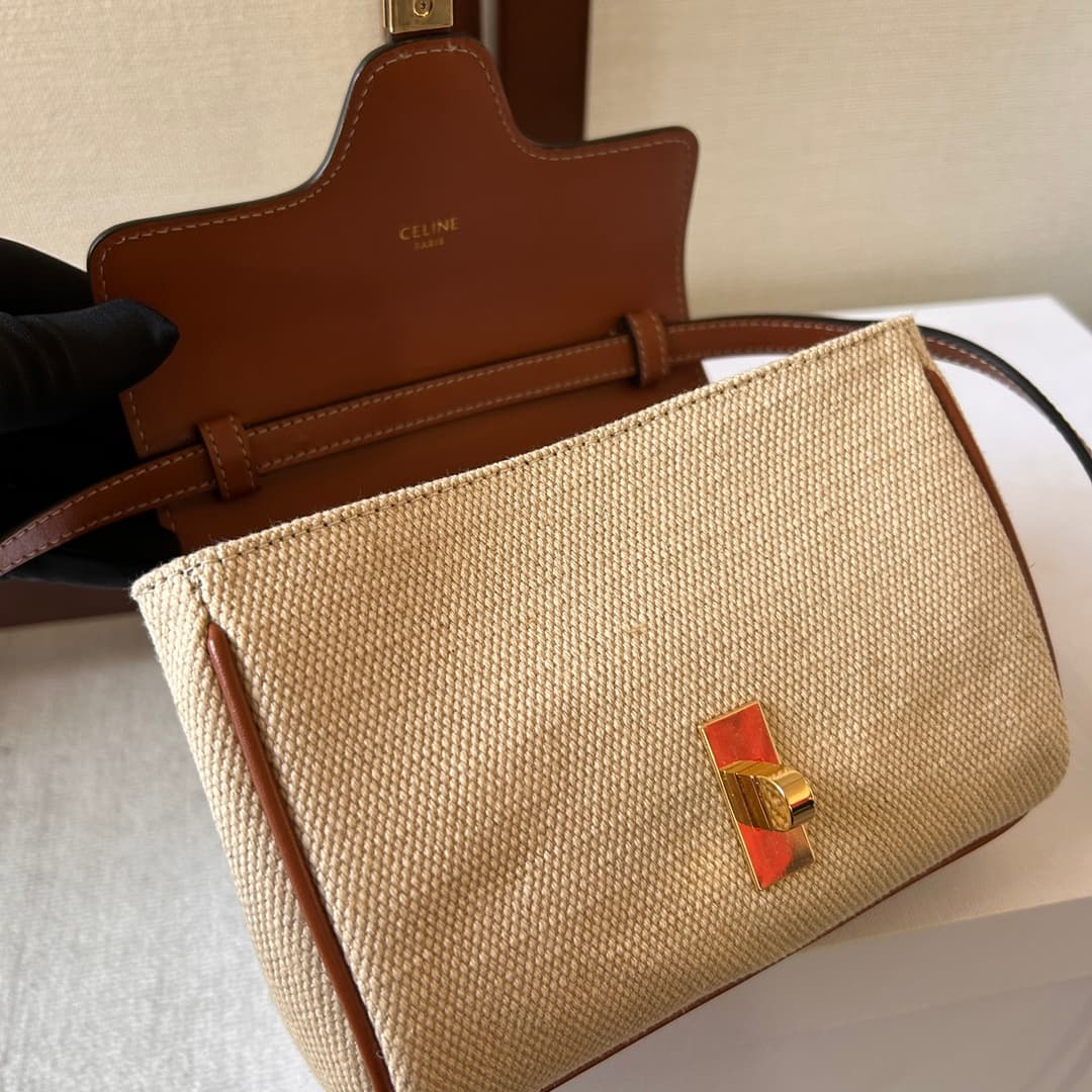 Celine Canvas and Calfskin Small 16 Bag in Natural and Tan High