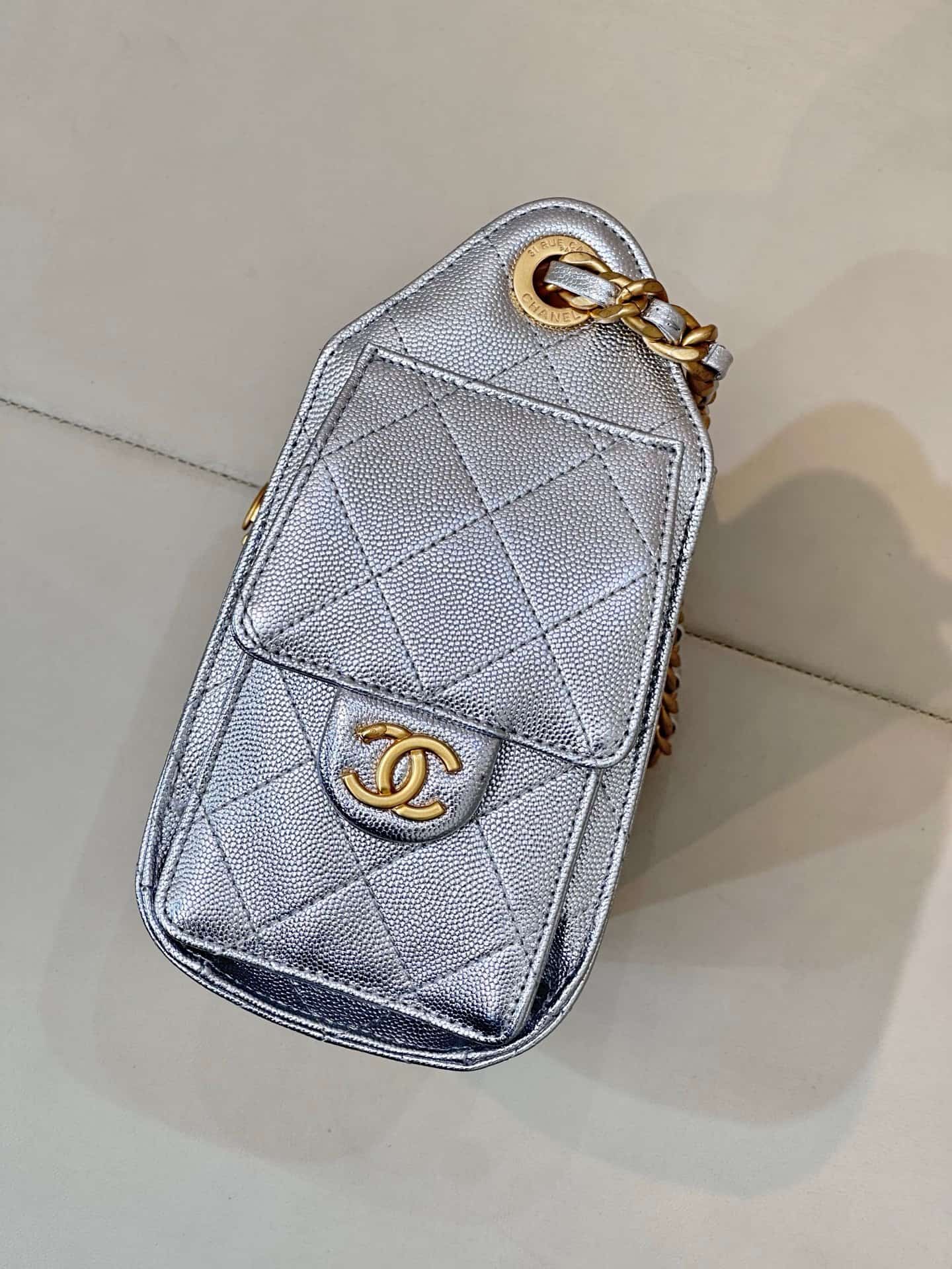 CHANEL 25 Mini Handbag AS5631 Grained Calfskin & Gold-tone Metal Silver TOP
