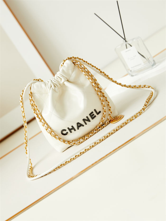 Chanel 22 MINI HANDBAG Shiny Calfskin White & Gold-Tone Metal AS3980 A