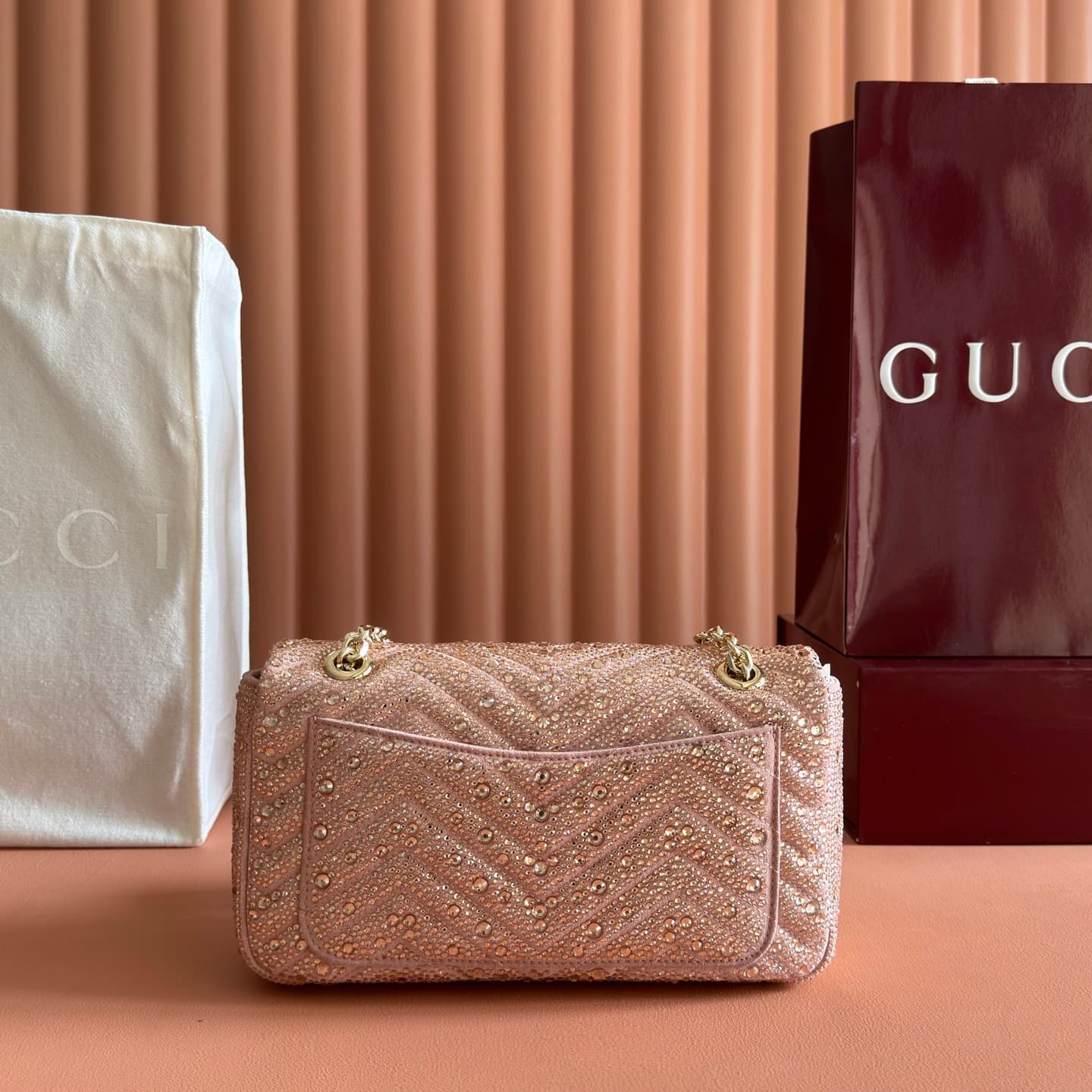 Gucci GG Marmont Shoulder Bag Pink / Crystal 837267 High