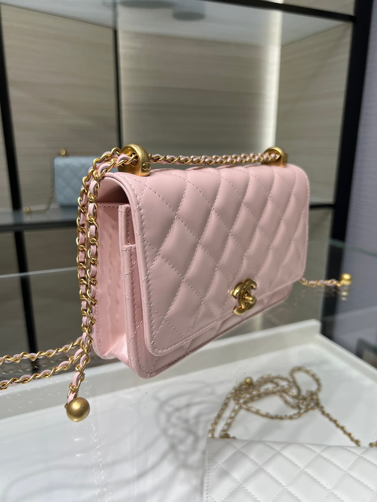 Chanel Wallet on Chain Shiny Calfskin & Gold-Tone Metal Pink AP2289 High