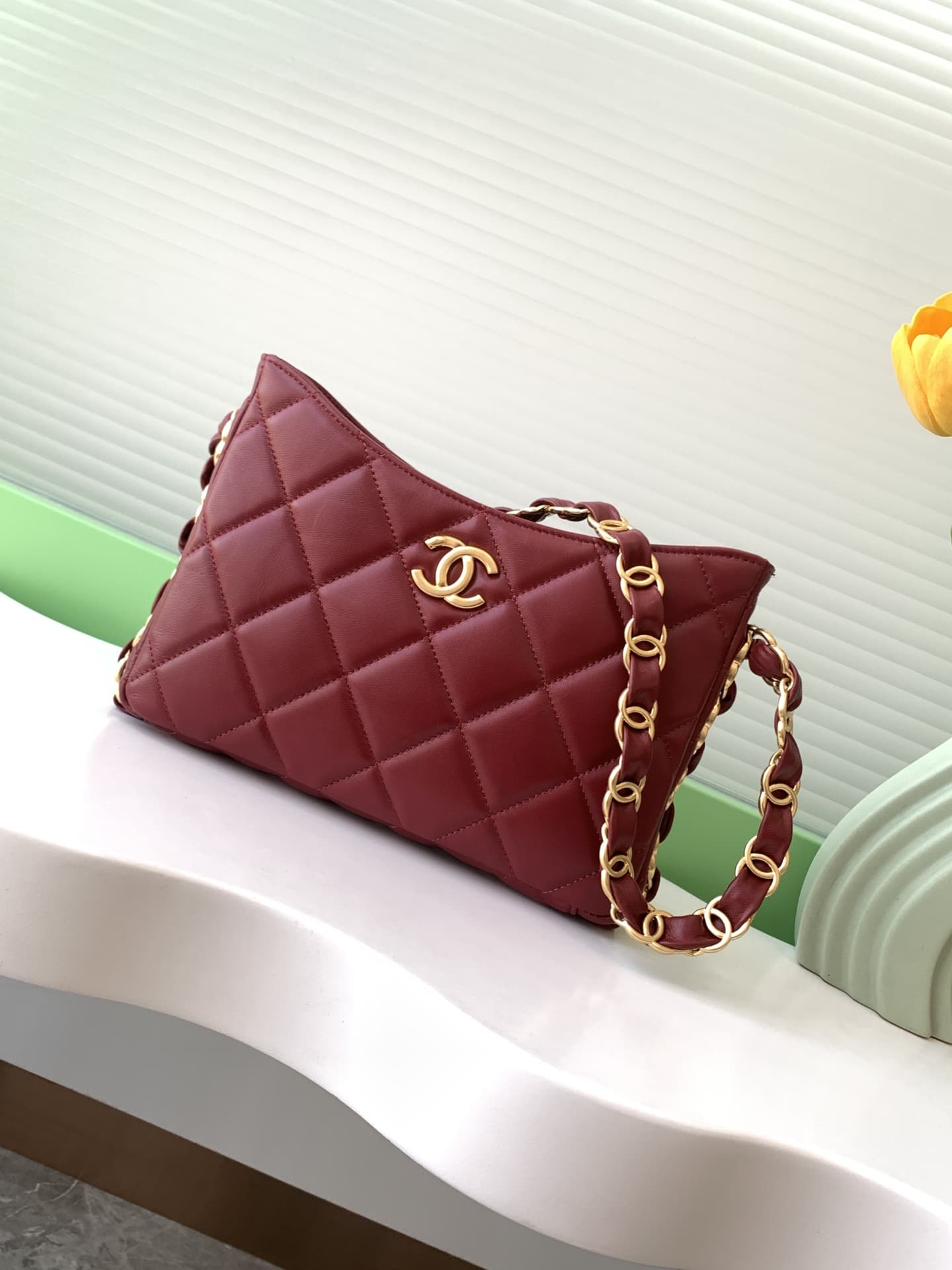 Chanel HOBO HANDBAG AS5177 Lambskin & Gold-Tone Metal Burgundy A