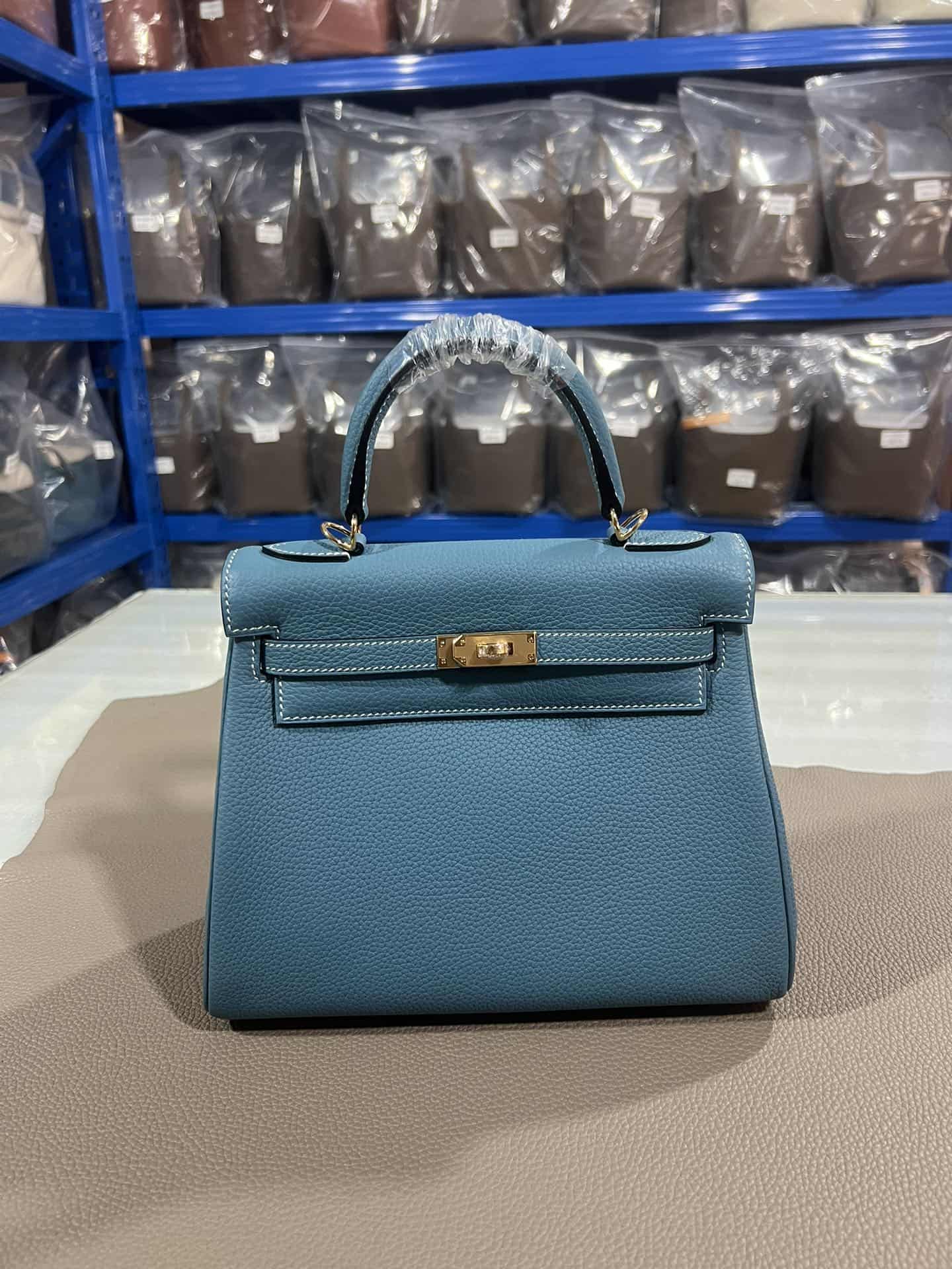 Hermes Kelly 25/28/32cm Retourne Bag Togo Leather In Denim Fonce WAX High