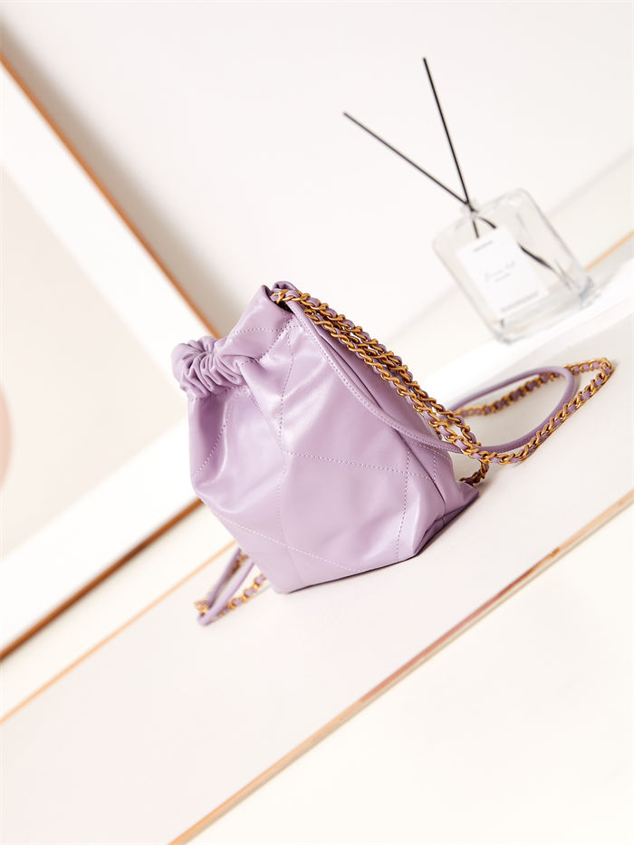 Chanel 22 MINI HANDBAG Shiny Calfskin Purple & Gold-Tone Metal AS3980 A