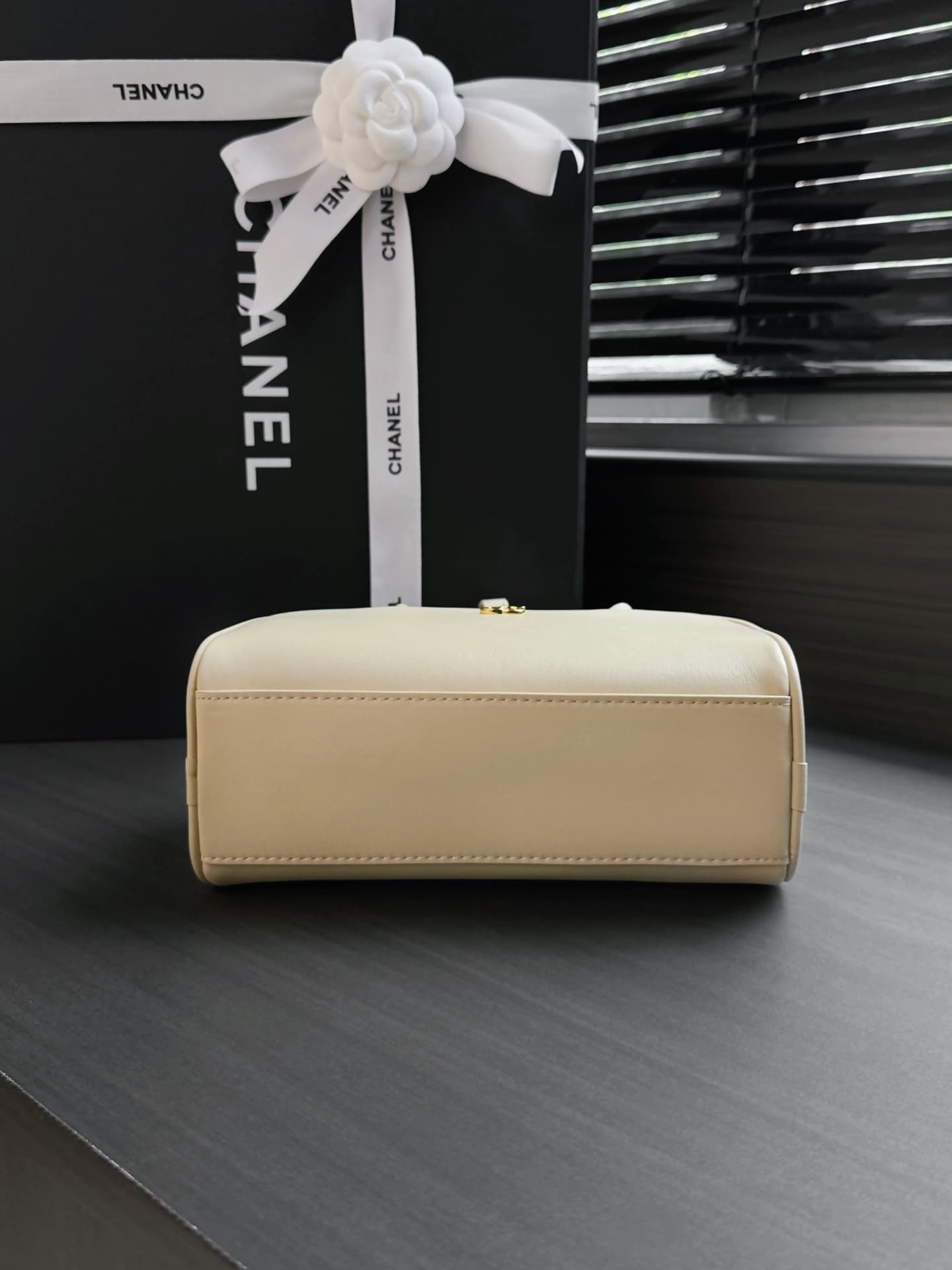 Chanel Mini Bowling Bag Calfskin & Gold-Tone Metal Beige AP5528 A