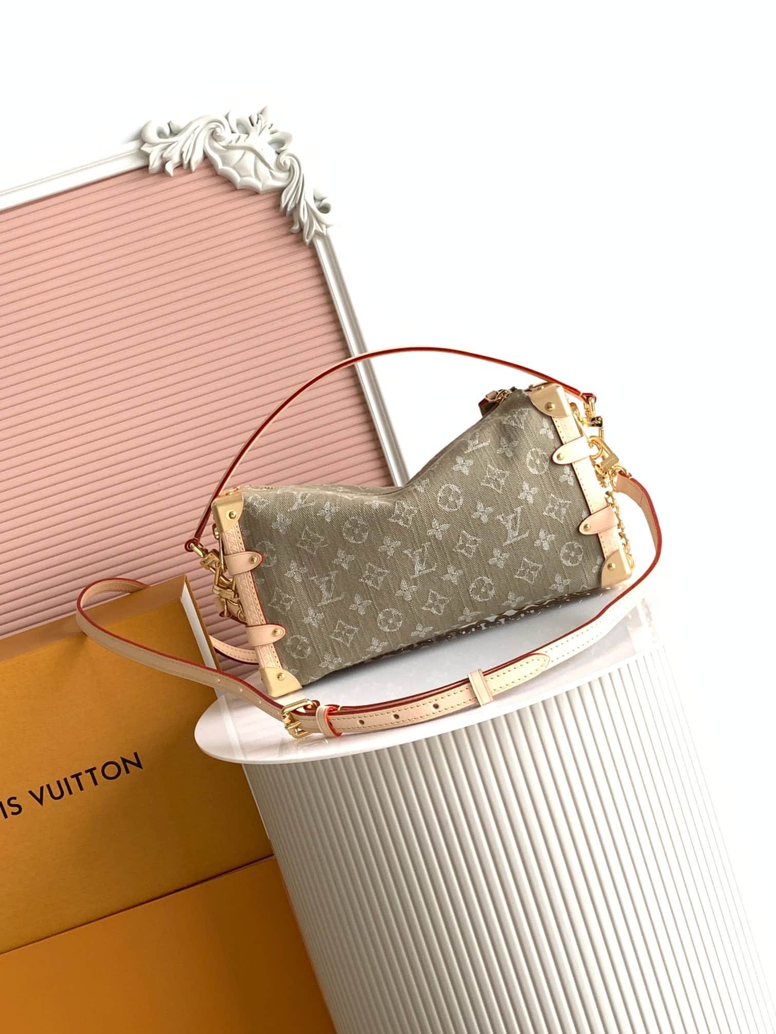 Louis Vuitton Side Trunk MM East West Khaki Denim M27451 High