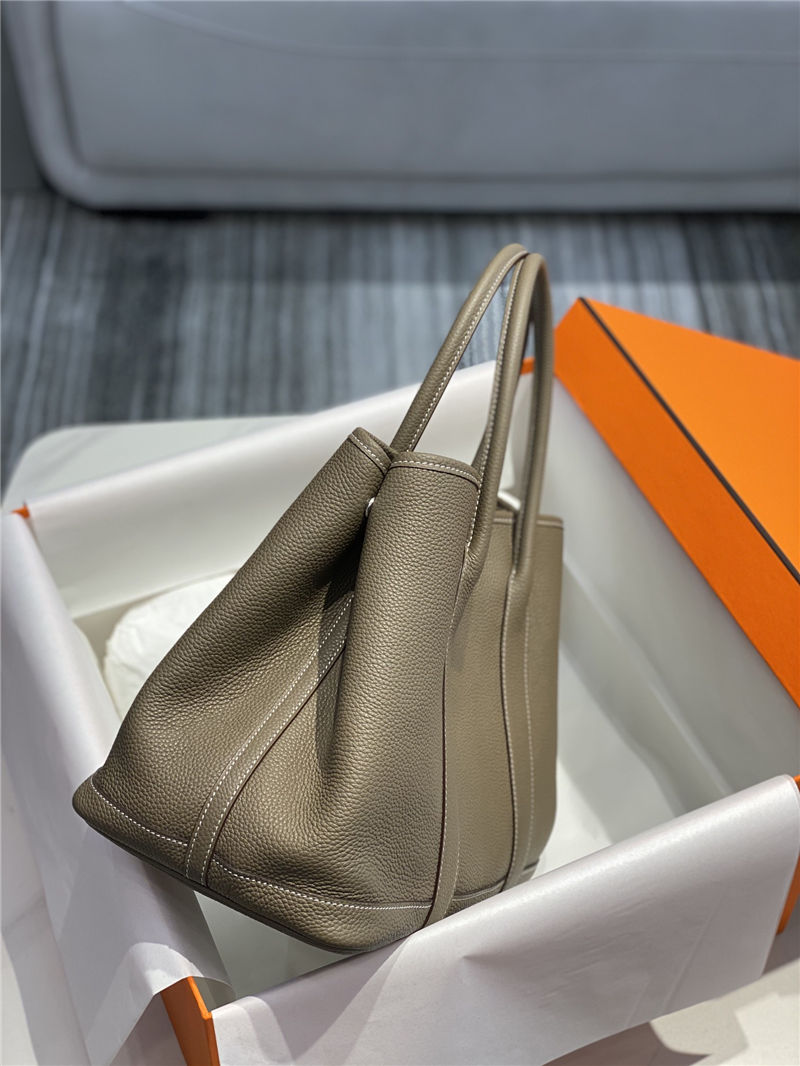 Hermes Garden Party 30/36 Bag Calfskin In Gri Elephant High