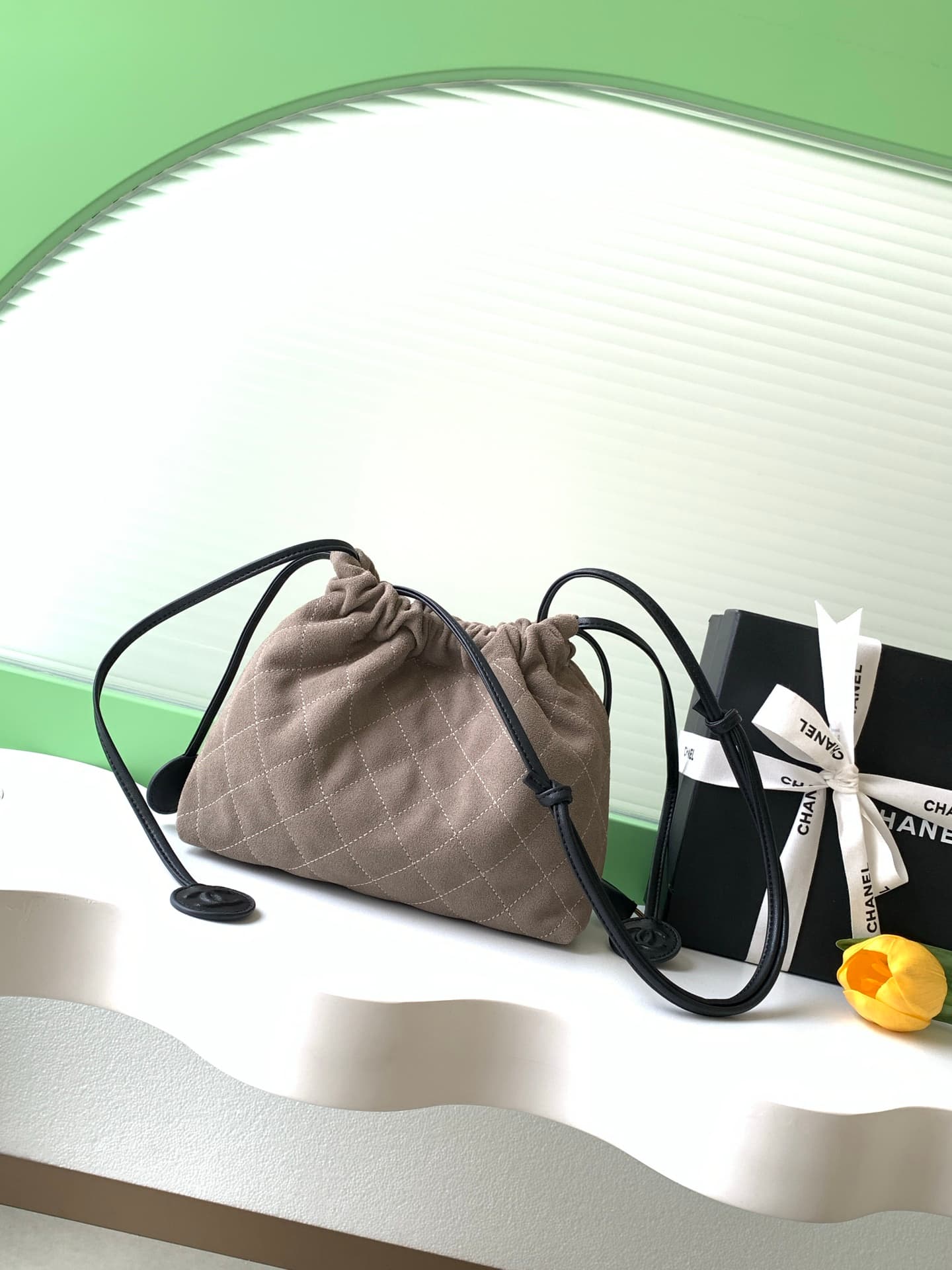 Chanel Clutch with Leather Strap Suede Calfskin & Gold-tone Metal AP5227 Grey A