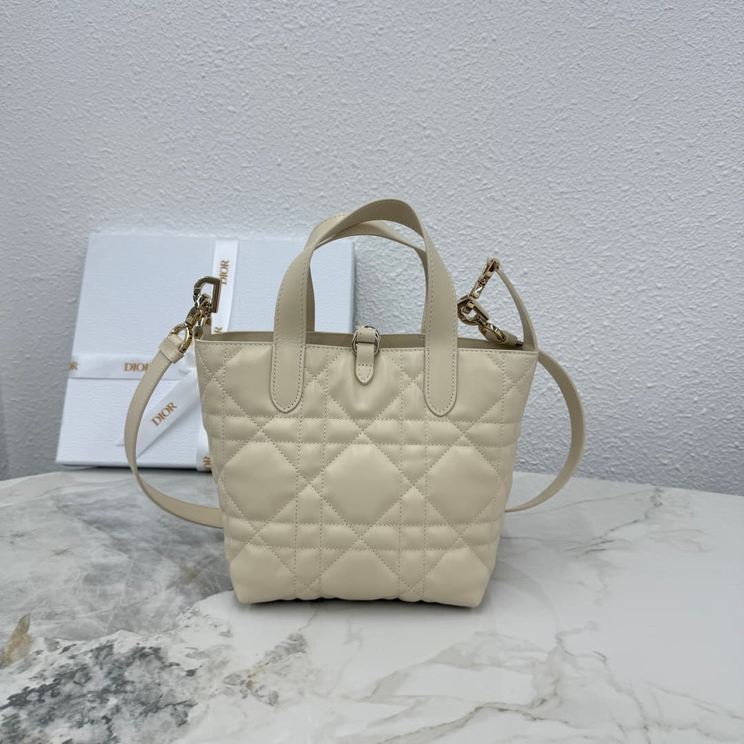 Small Dior Toujours Vertical Tote Bag Light Beige Macrocannage Calfskin M2835 High